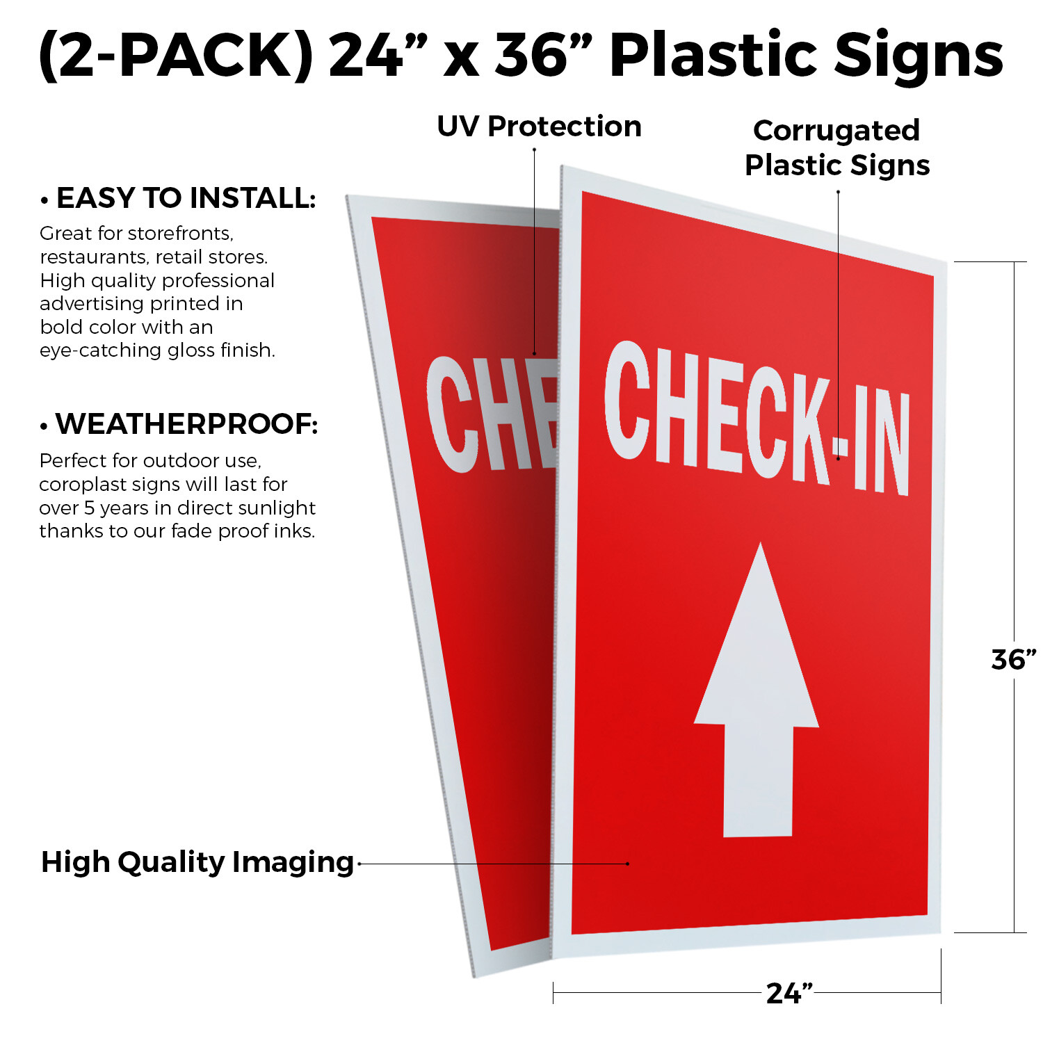 Check-in With Up Arrow 24&Prime; x 36&Prime; 2 Pack Of Store Sign Plastic Or Decal