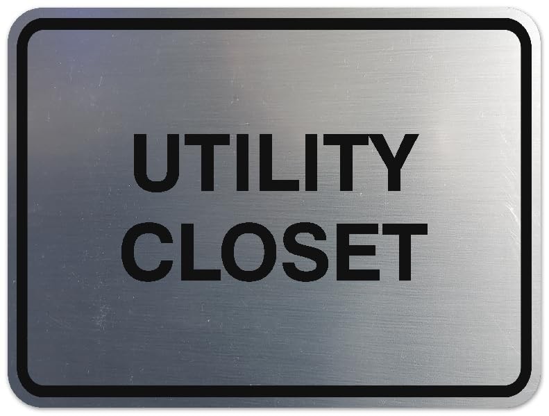 Large Brushed Silver Utility Closet Sign, Classic Framed, Storage, Wall, Door