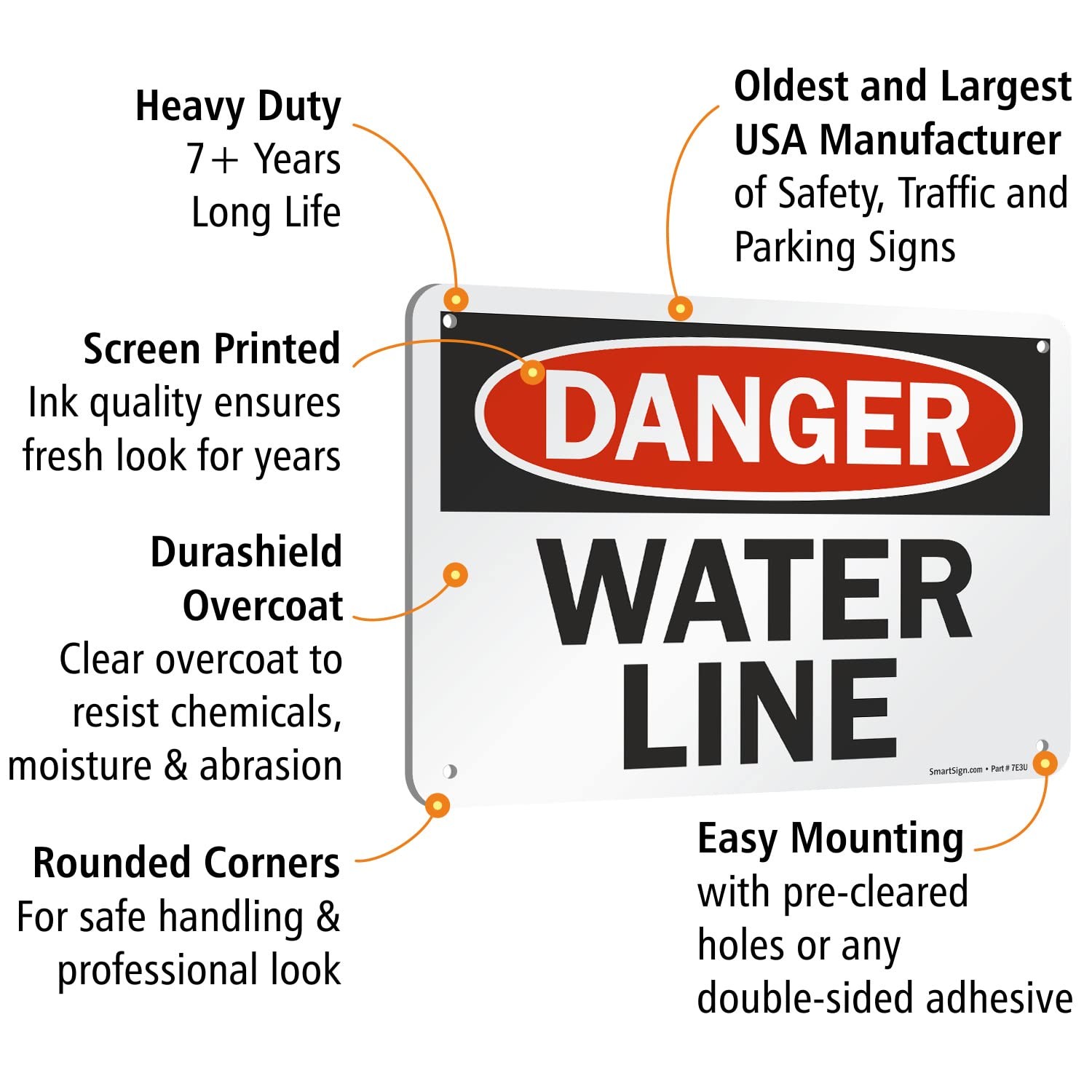 Danger Water Line Sign 7×10 Inch Aluminum Utility Warning Plaque