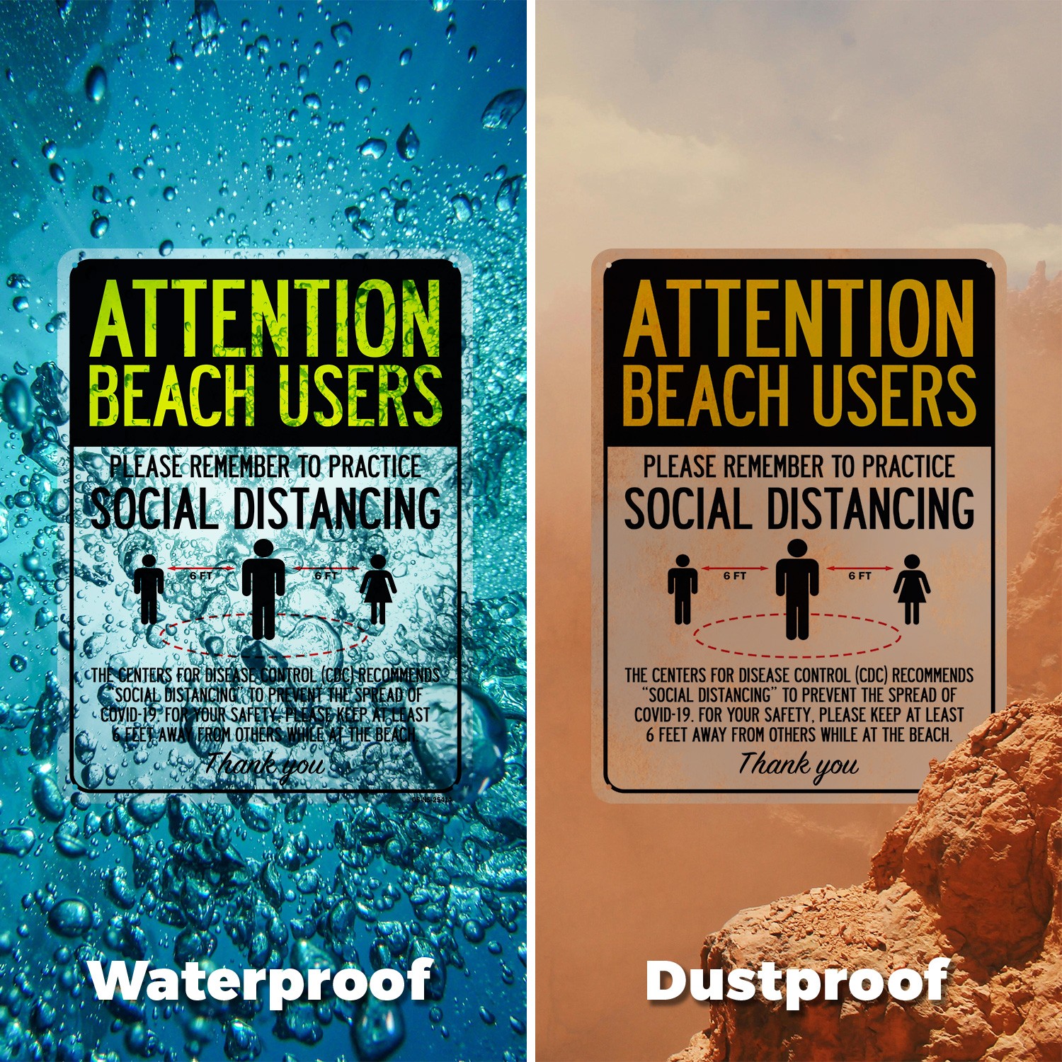 Attention Beach Users Practice Social Distancing Public Safety Sign 5/10 Pack