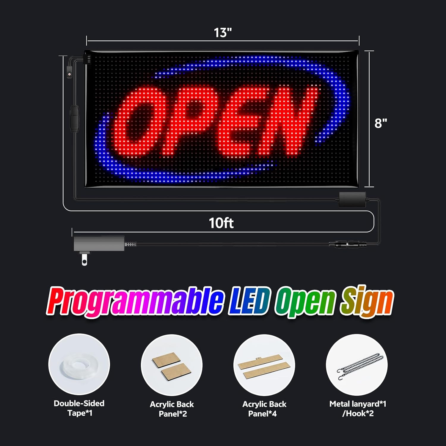 Programmable LED Open Sign with APP Control – Waterproof 8×13 for Business