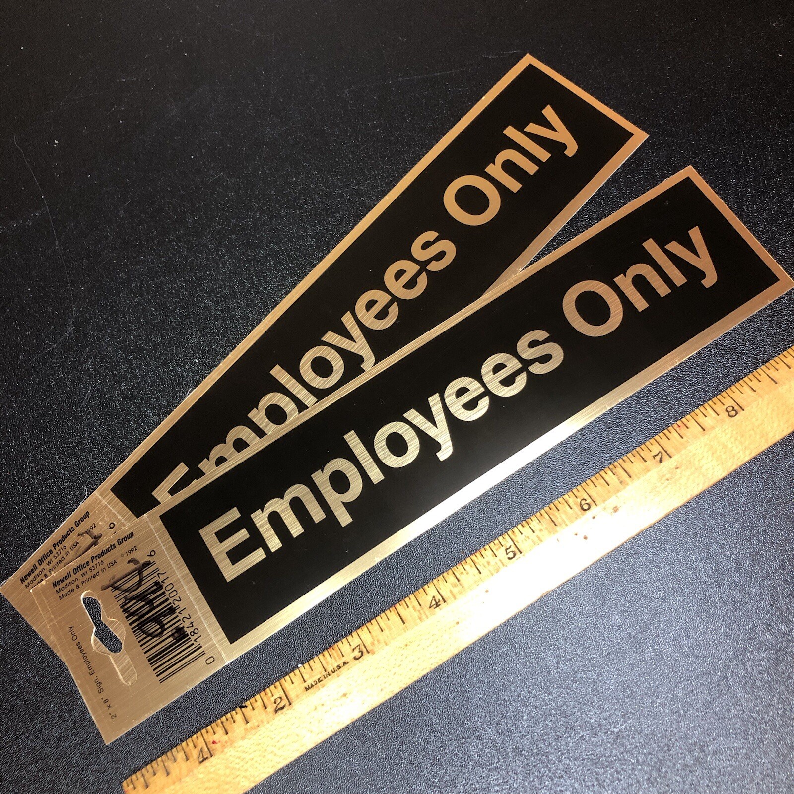 2 Employees Only 2×8&Prime; door signs by Newell Office Prod, Gold & Black STICKER Lot