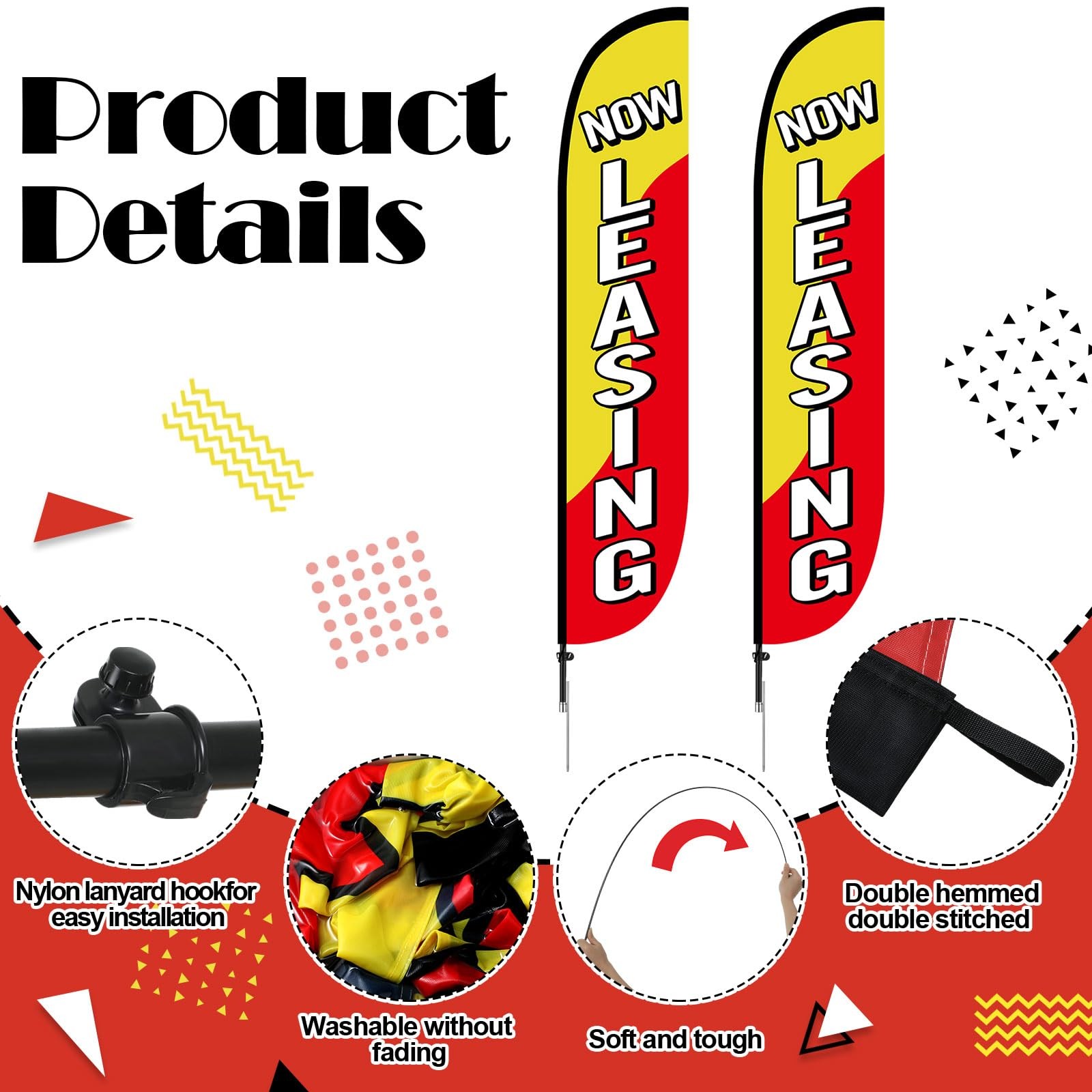 2 Pcs Now Leasing Feather Flag Pole Kit 15 ft Red and Yellow Now Leasing Adve…