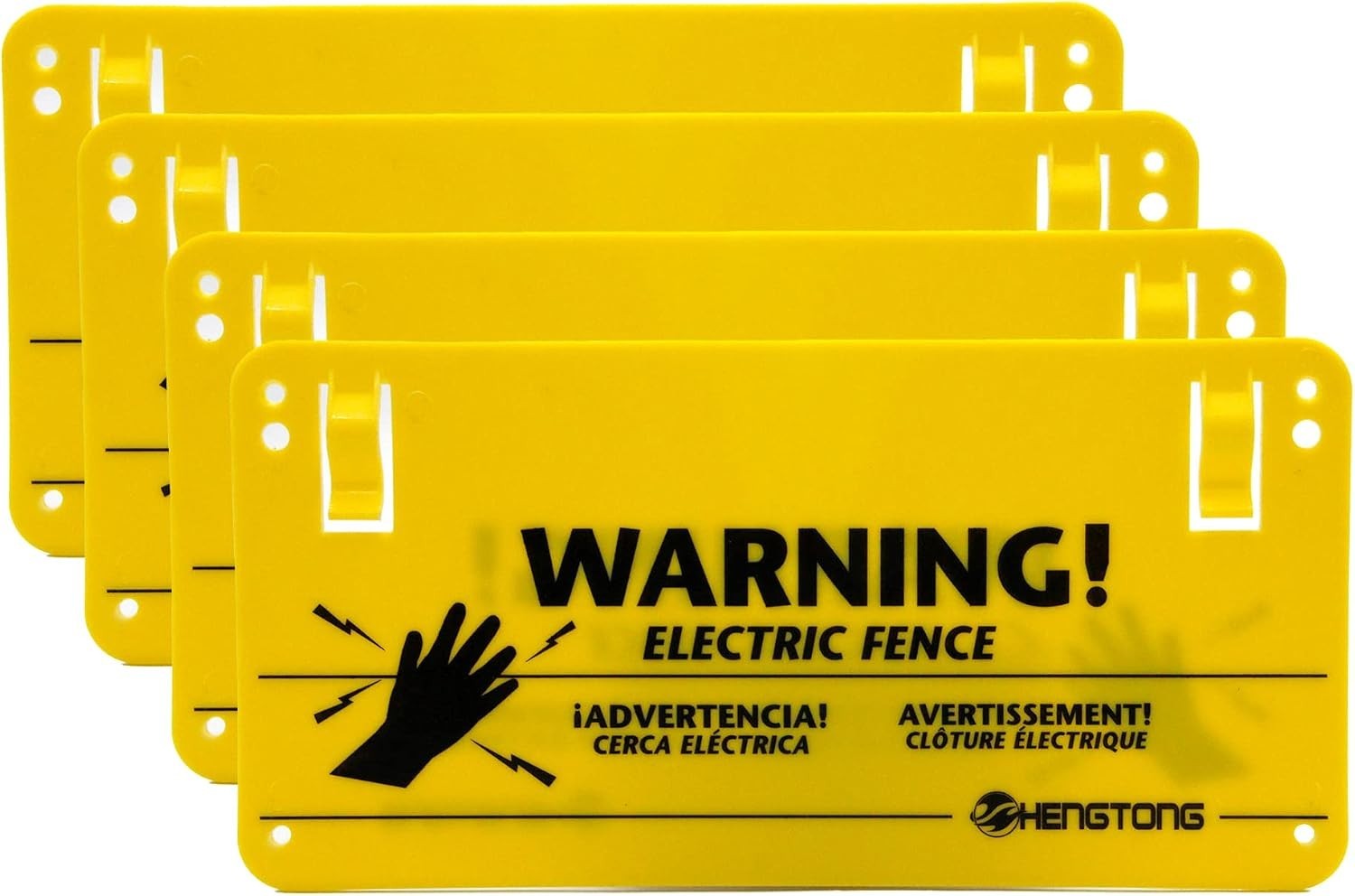 Plastic Electric Fence Warning Signs 4 Pcs 9.5 x 4.7 Inch | Yellow durable sa…