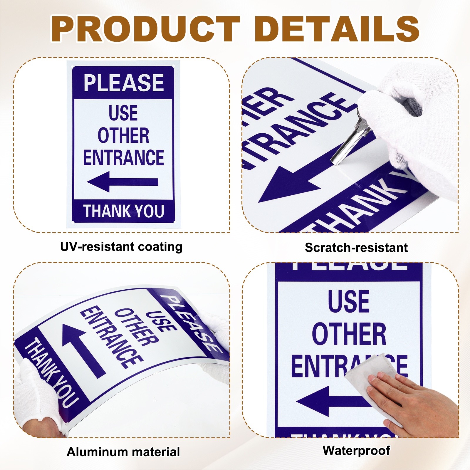 Please Use Other Entrance Thank You Sign, Left Arrow, Blue on White