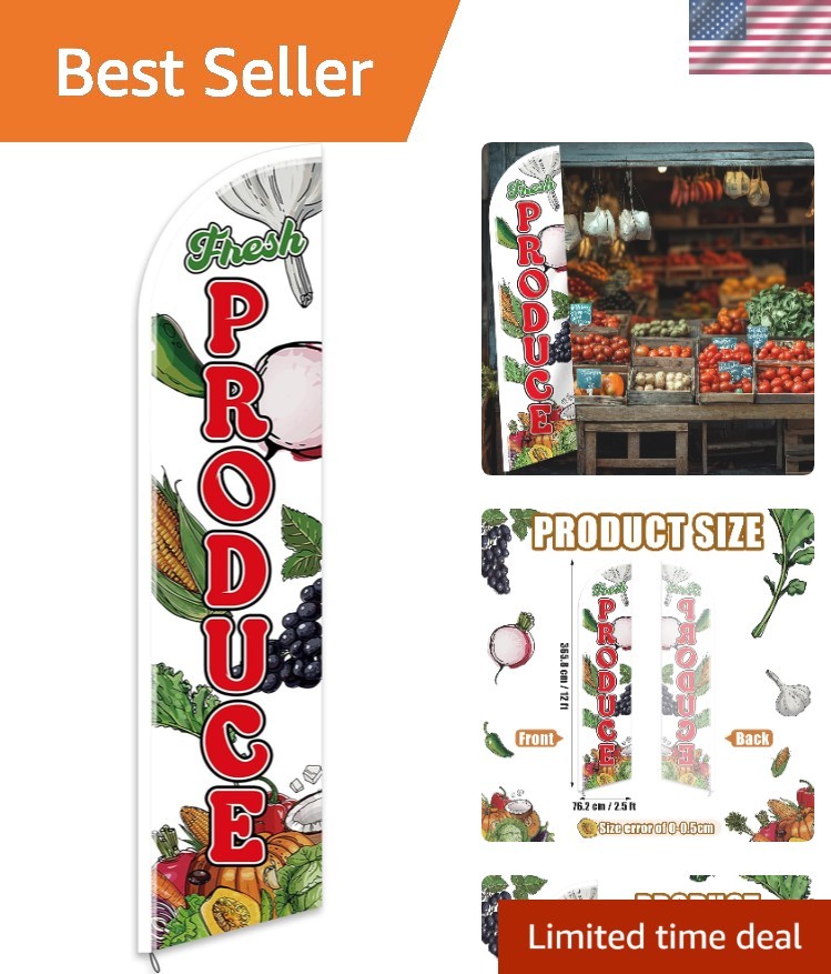 12 ft Fresh Produce Banner Flag – Perfect for Grocery Stores & Farmer Markets
