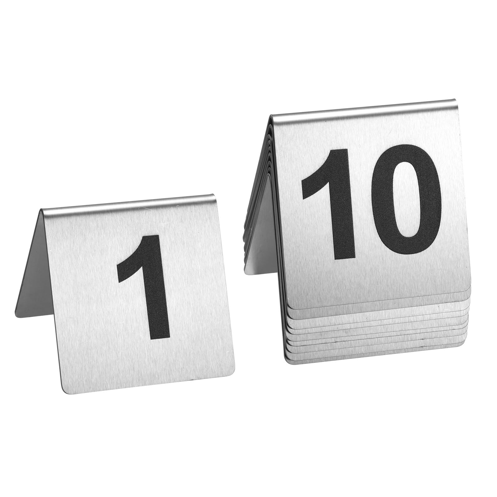 Stainless Steel Table Numbers 1-10 2.76×2.76 Inch Tent Style Metal Signs Cafe
