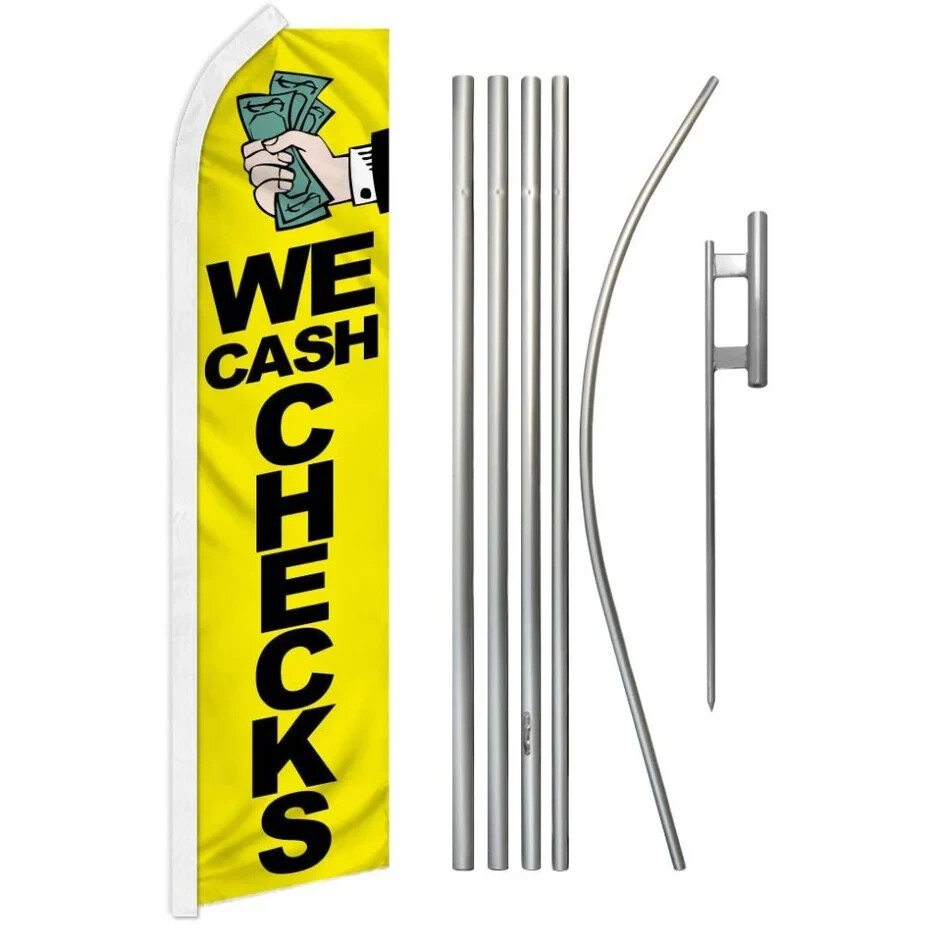 We Cash Checks Swooper Flutter Feather Advertising Flag & Pole Kit