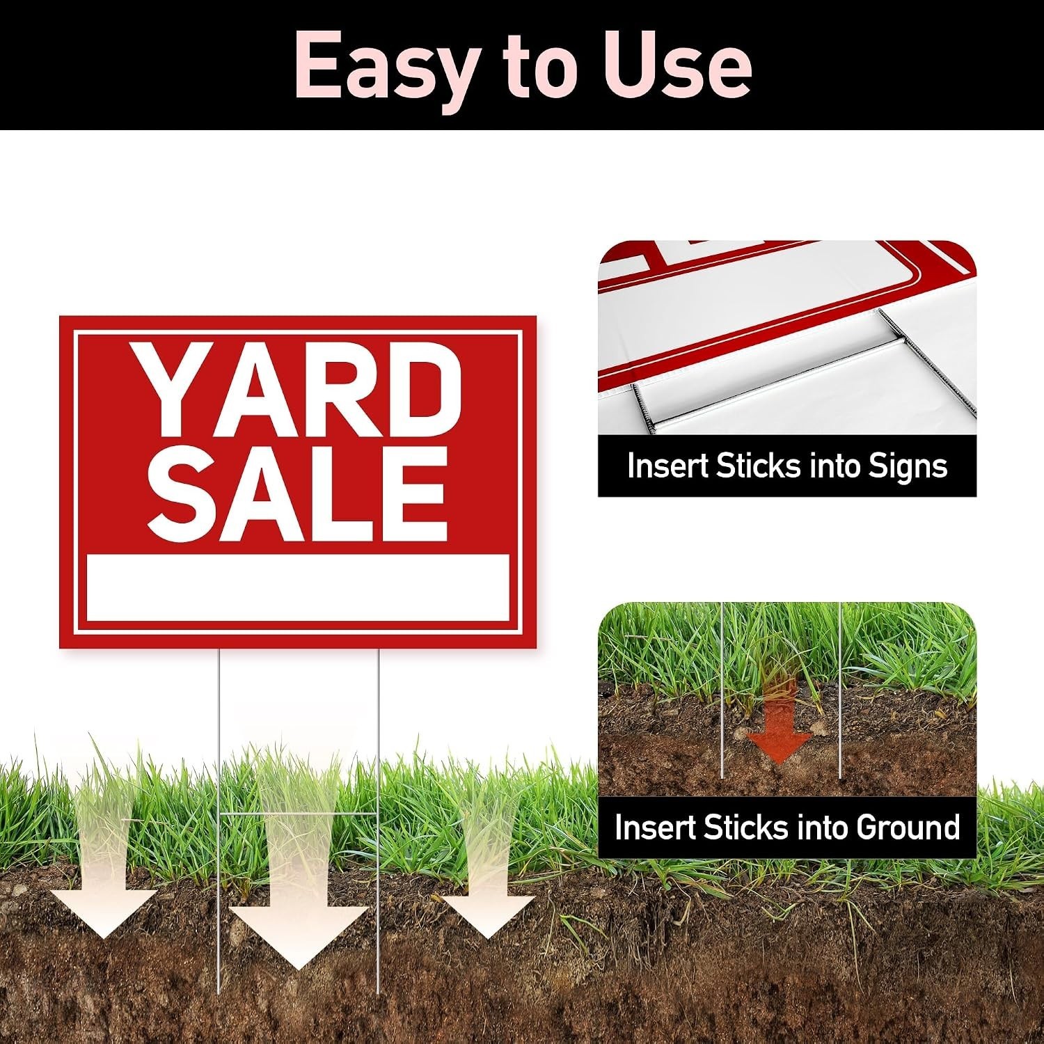6 Pcs Yard Sale Signs with Stakes, 2-Pack Large Yard Sale Signs 17&Prime; x 12&Prime; and…