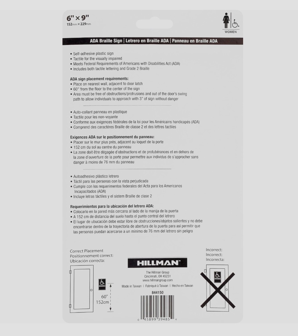 Women&rsquo;s Handicapped Restroom Sign with Braille 6&Prime; x 9&Prime;