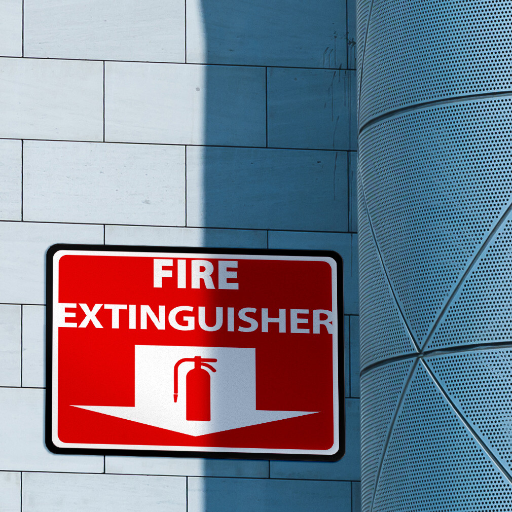 Horizontal Metal Sign Fire Extinguisher C Weatherproof Street Signage