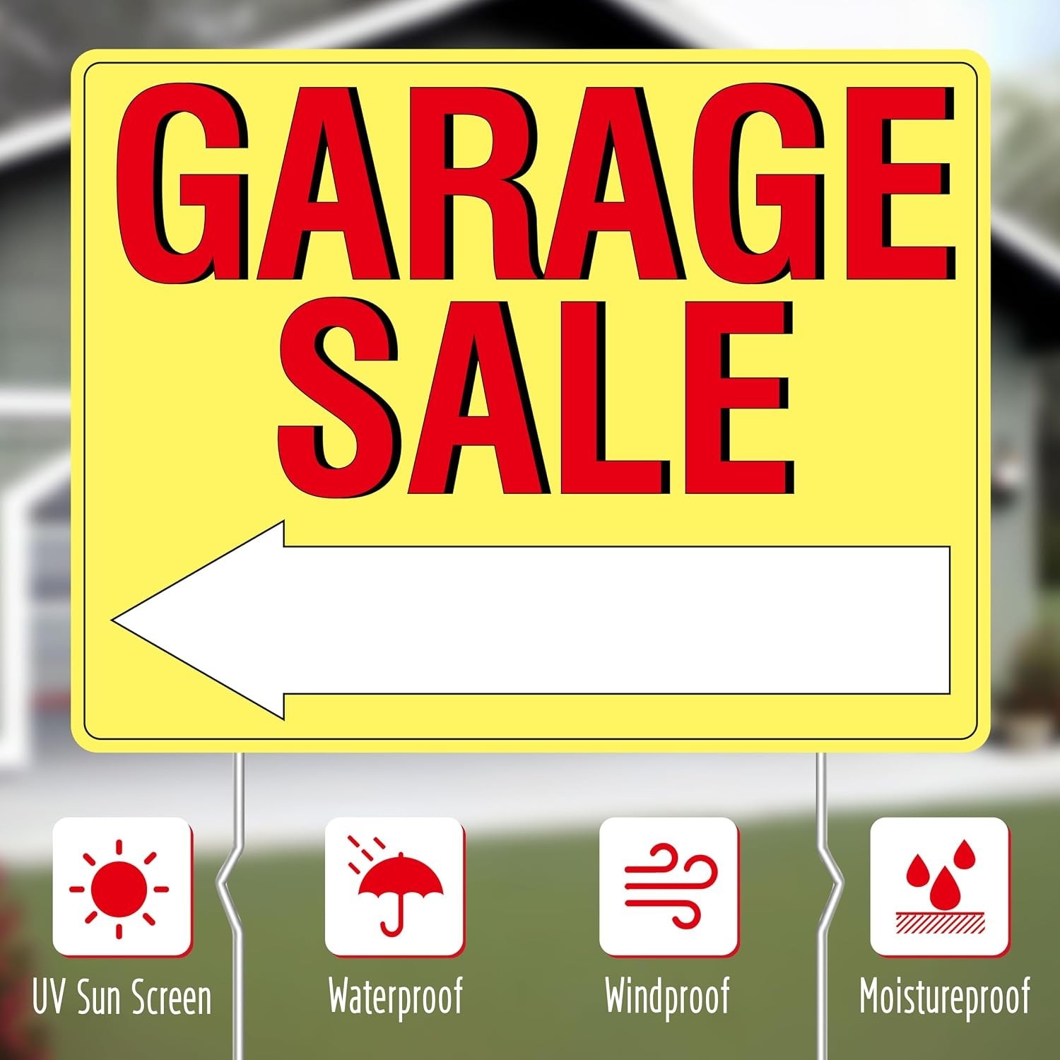 Value Pack: 3 Double-Sided Outdoor Garage Sale Signs with Metal Stakes & Labels
