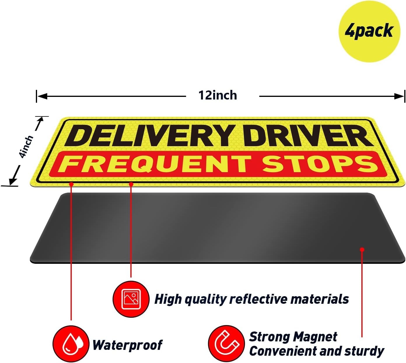 4-Pack Reflective Magnetic Delivery Warning Signs 12×4 Inches for Vehicle Safety