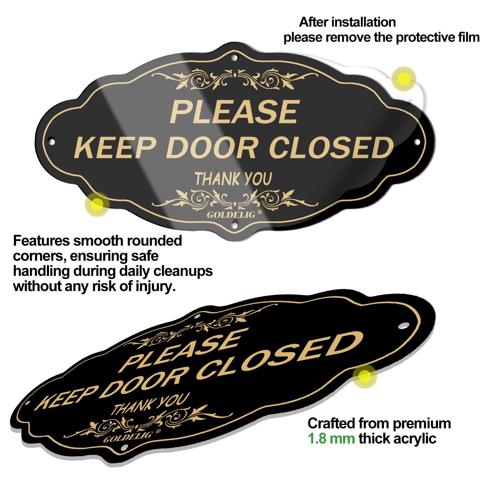 Please Keep Door Closed Sign 2 Pack 7.9 x 4 Inch Acrylic Gate Signs 3M