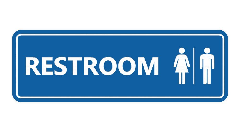 1 PC Standard All Gender Restroom Sign Blue Medium Wall Door Adhesive Mounts