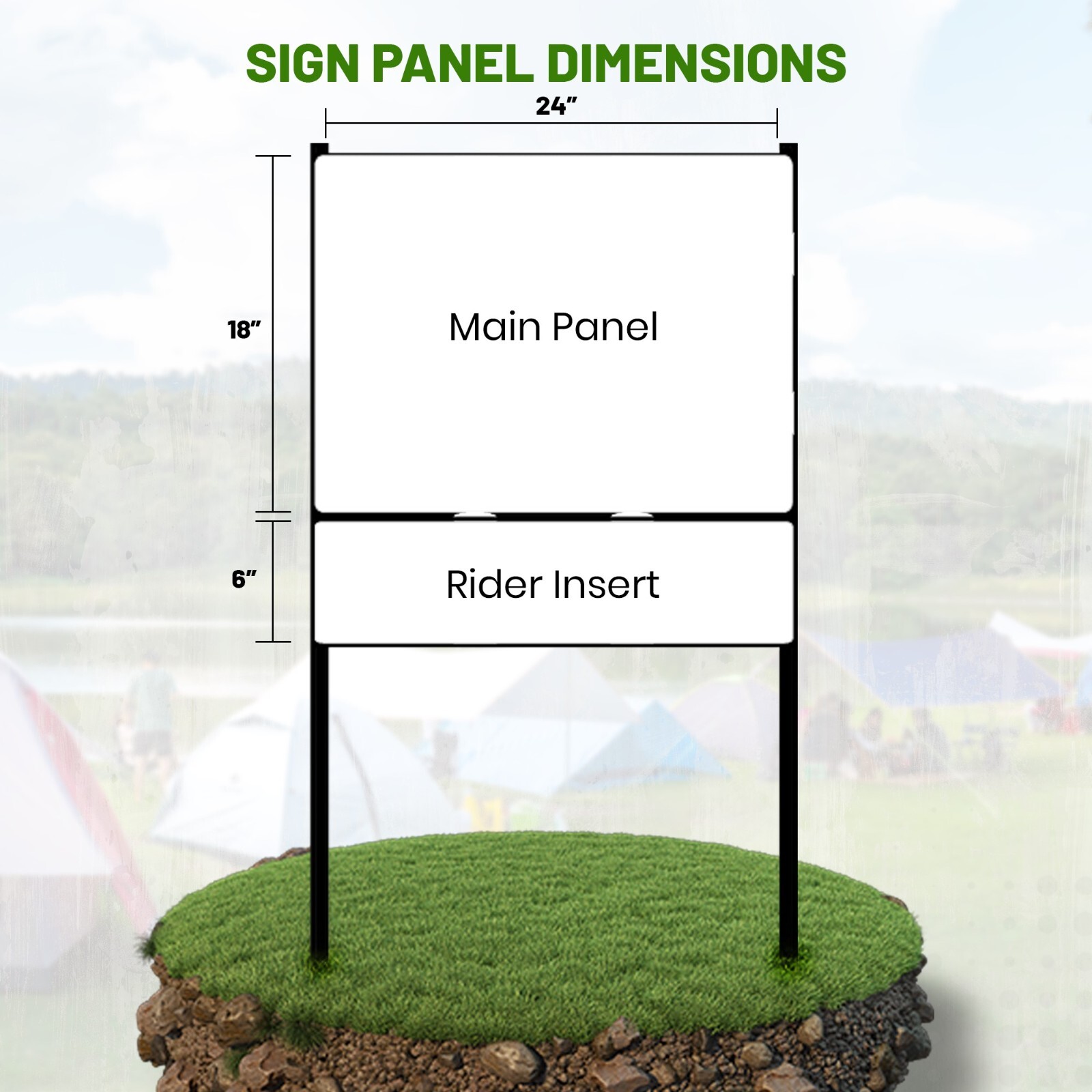 Real Estate Yard Sign Metal Frame, 18 x 24 Slide-In (1) Rider, Black (Pack of 5)