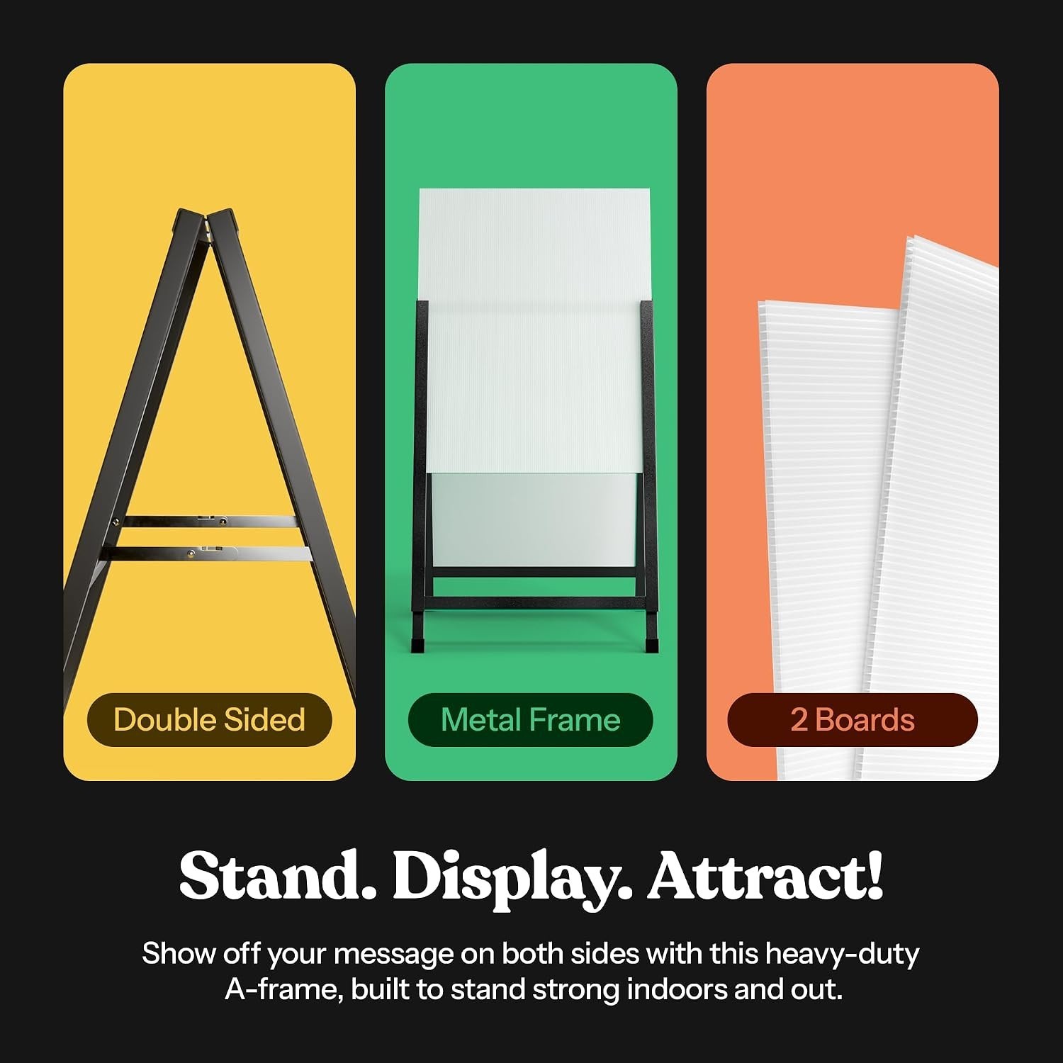 Outdoor A-Frame Sidewalk Sign 22×28 Inch Sandwich Board, Black Coated Steel M…