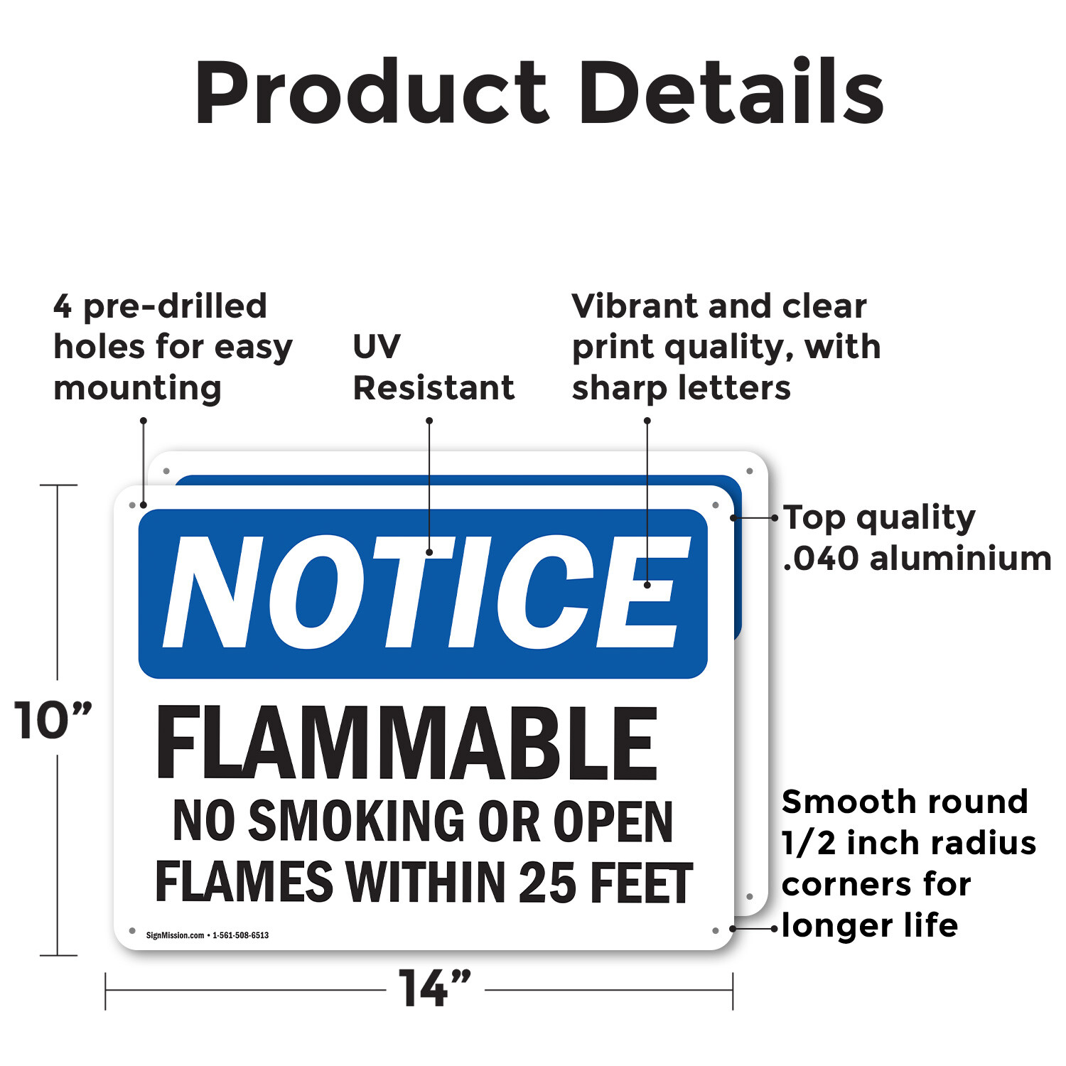 (2 Pack) Flammable No Smoking Or Open Flames Within 25 Feet OSHA Notice Sign