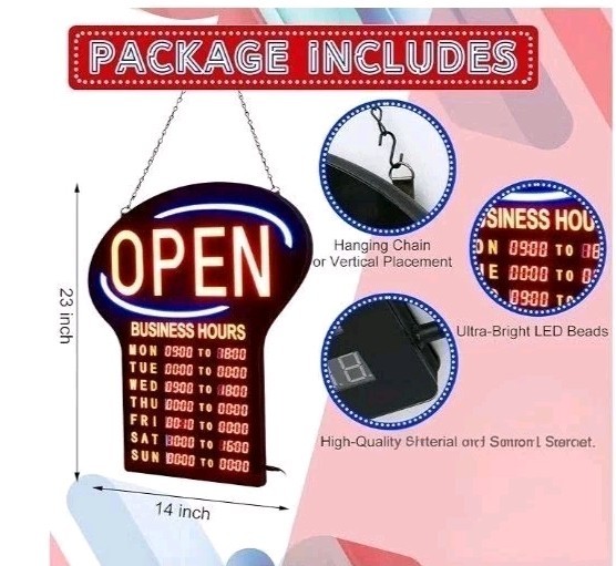 LED Open Sign for Business with Programmable Store Hours – 24×17&Prime; Large Electron