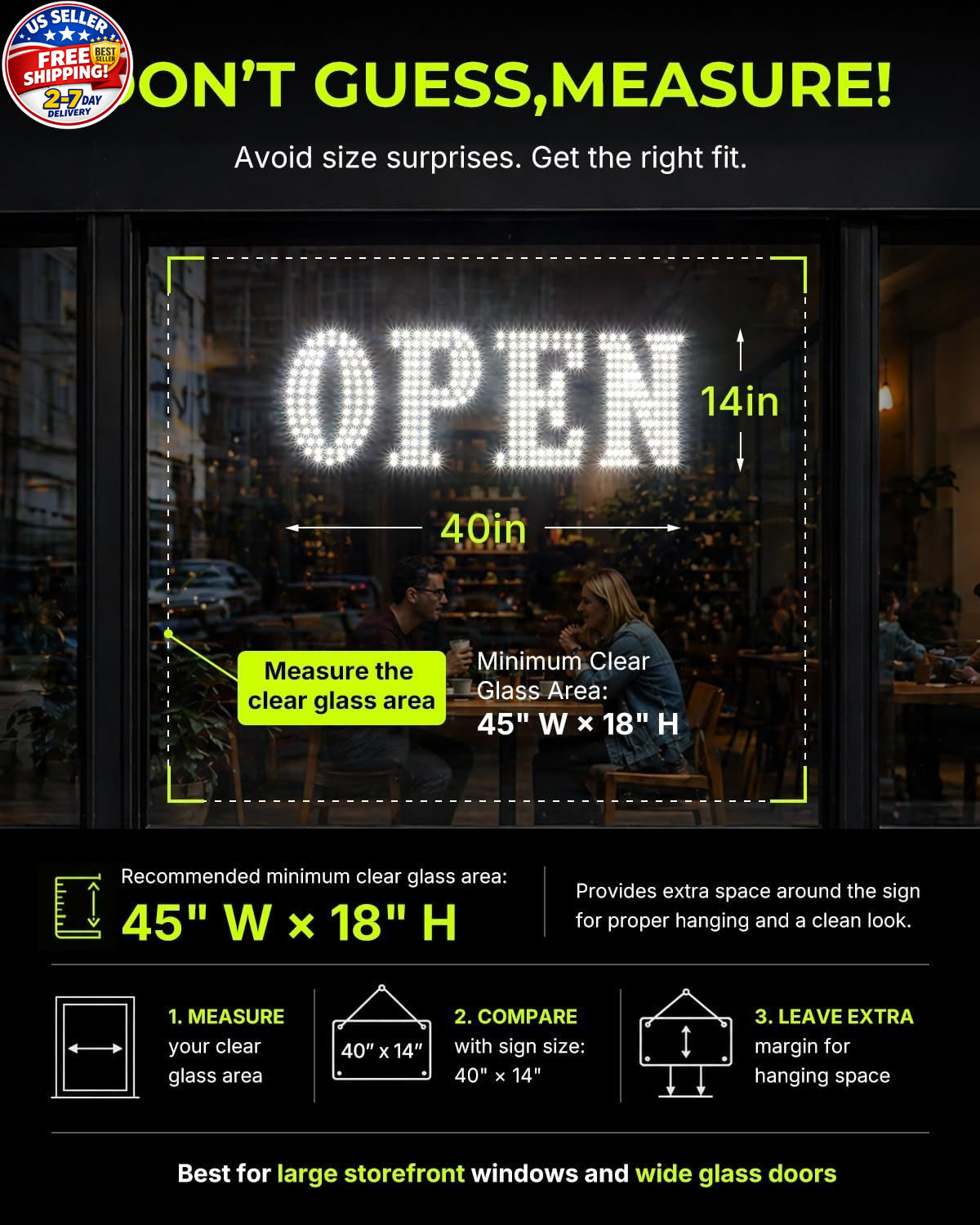 40&Prime;x14&Prime; Open Sign, Extra Bright Jumbo Led Open Signs for Business with High V…
