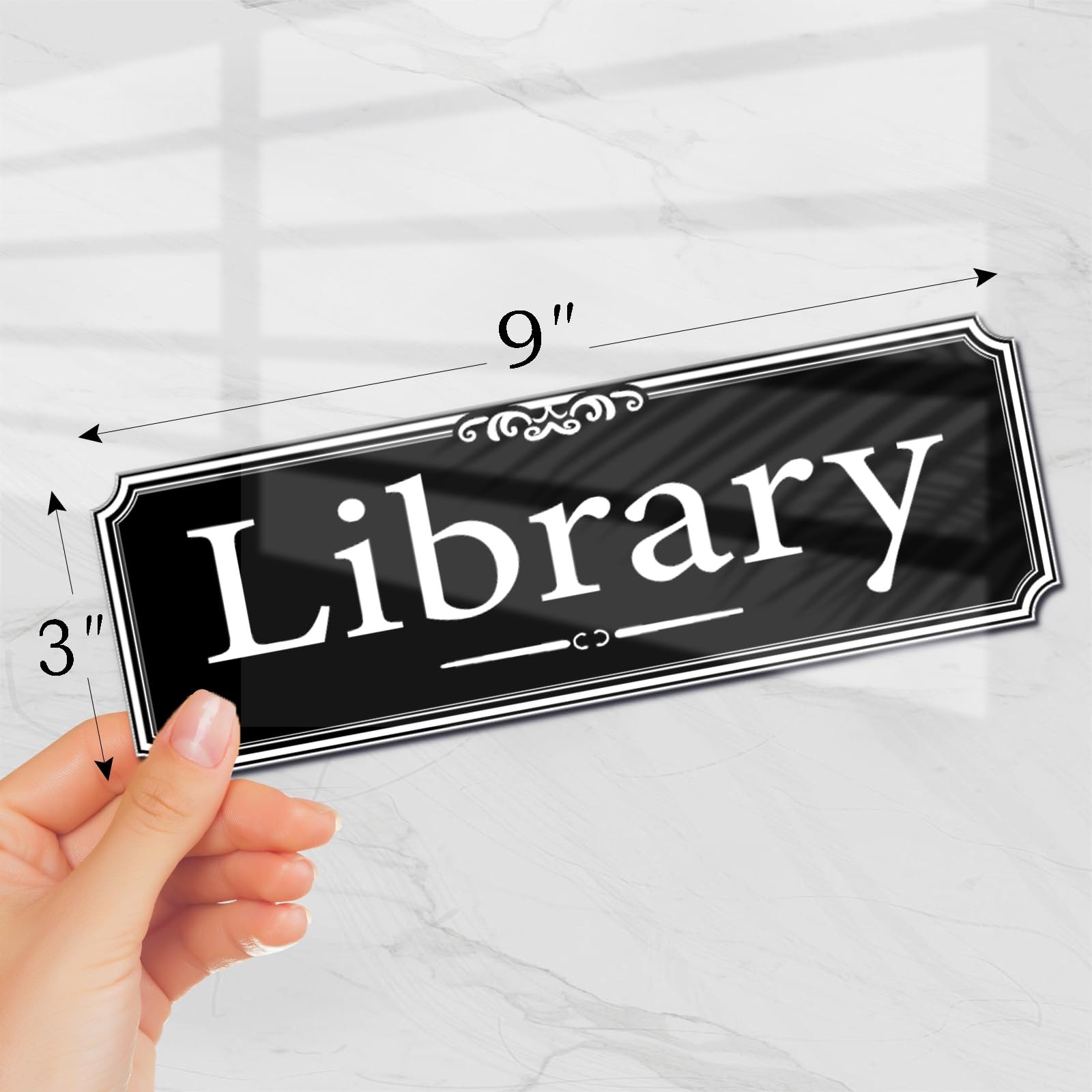 9×3 Inch Library Door Sign Acrylic Self-Stick Signage School Reading Room Blk