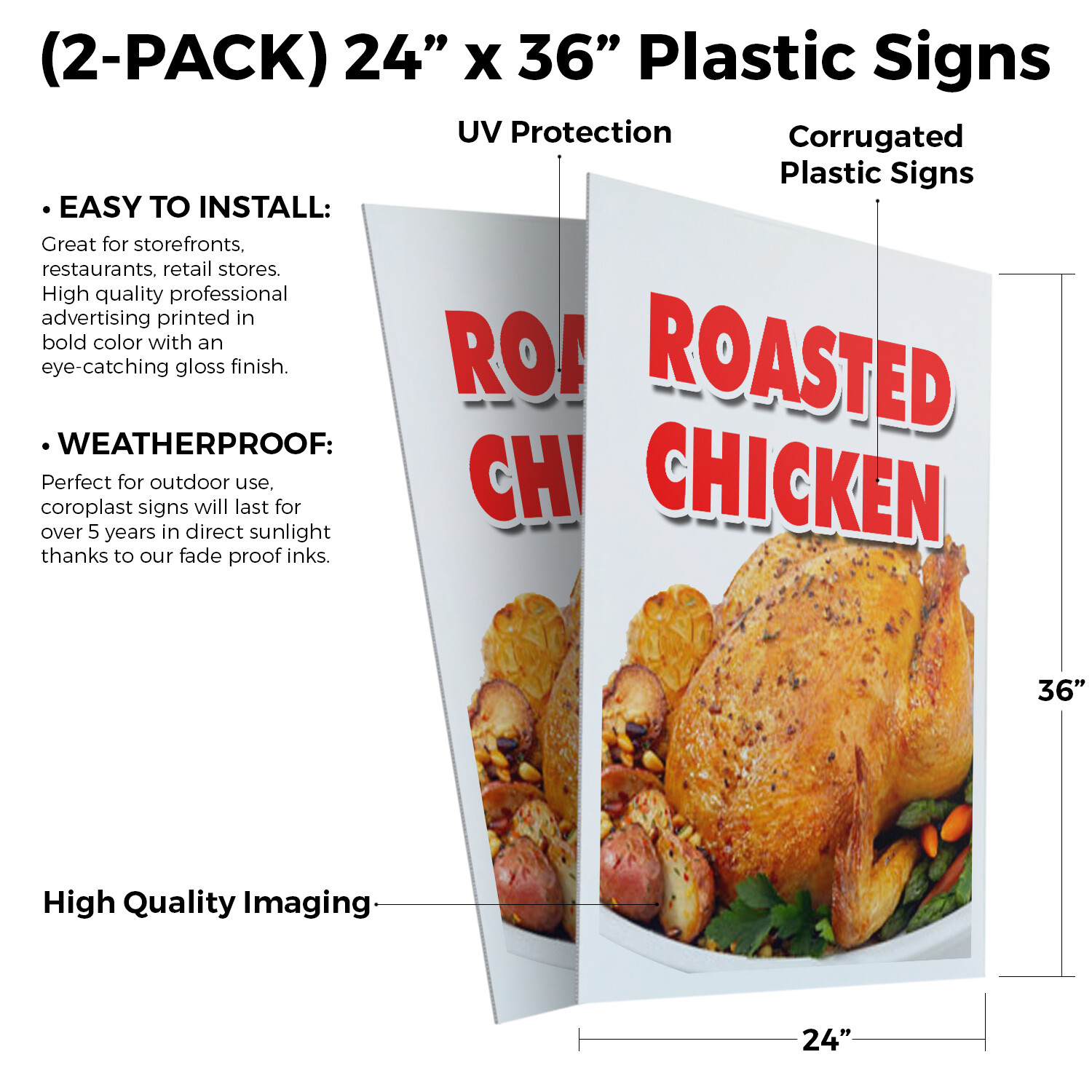 Roasted Chicken 24&Prime; x 36&Prime; 2 Pack Of Store Sign Plastic Or Decal