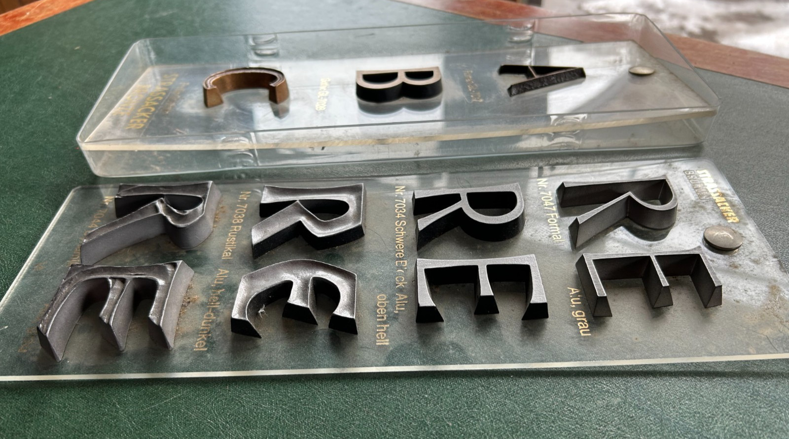 Strassacker Bronze Lettering Sample Board Monument Sign Letters Display