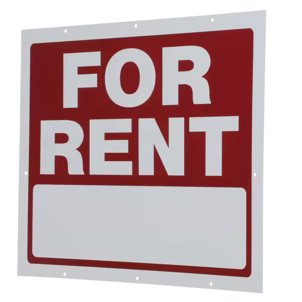18 In. X 24 In. 2-Sided Plastic Red and White for Rent Sign