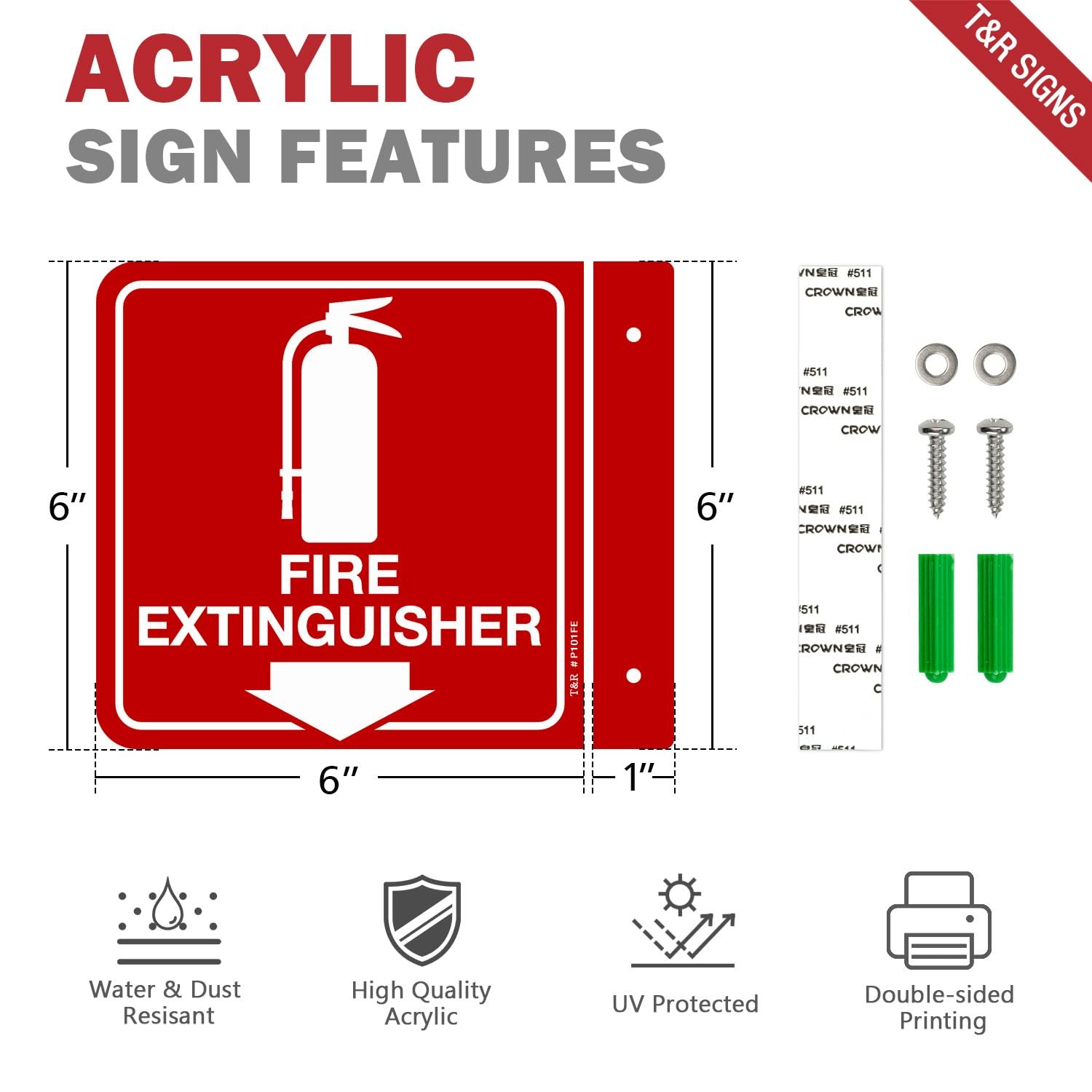 T&R Fire Extinguisher Sign, Fire Extinguisher with Down Arrow – 8 Pack – 6 x …