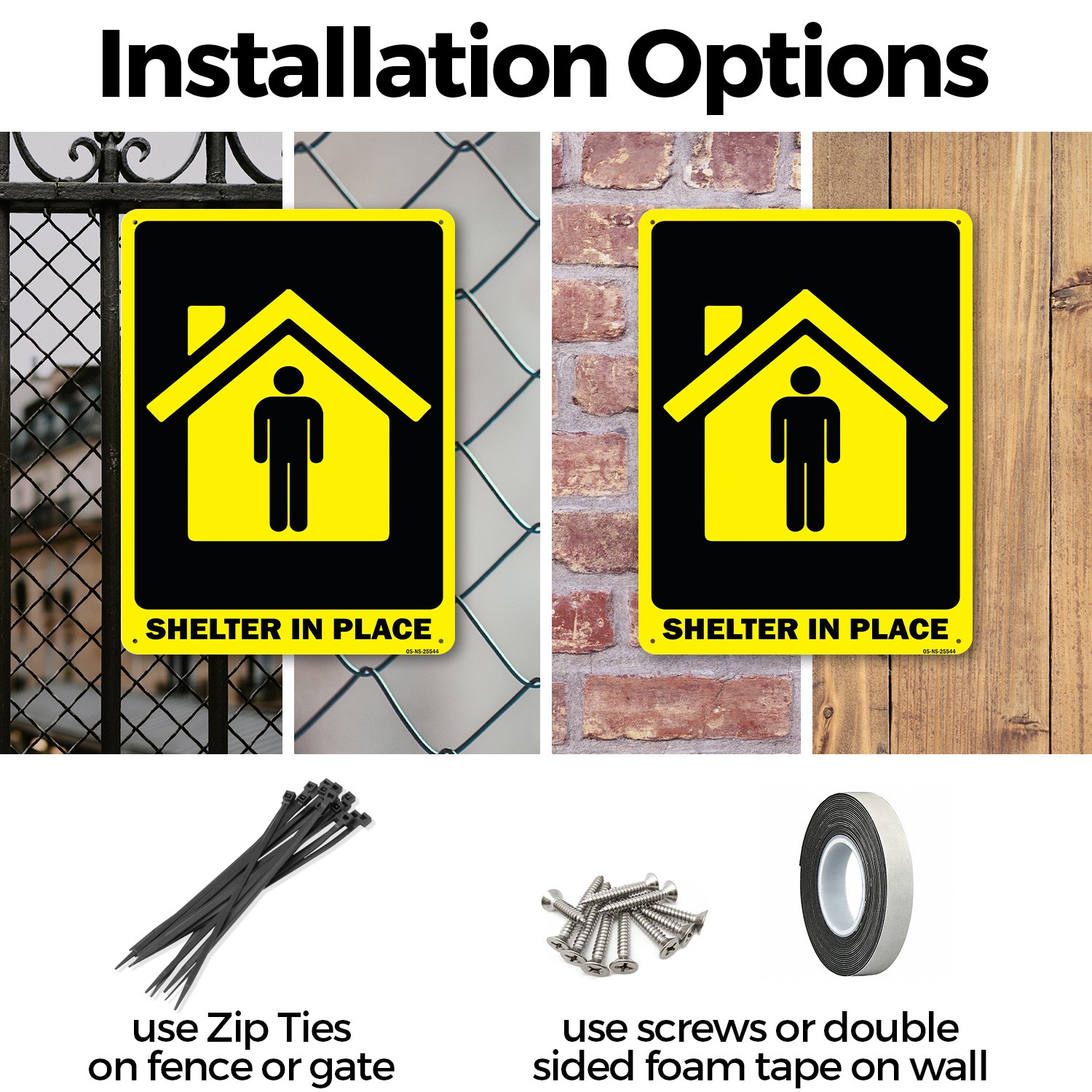Shelter In Place Public Safety Sign Metal, Plastic, Or Decal – 5 or 10 Pack