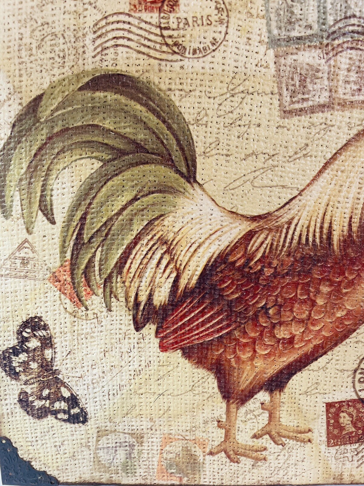 Chicken Rooster on a Letter with Stamps Painting Canvas Photo Frame 12&Prime;X12&Prime;