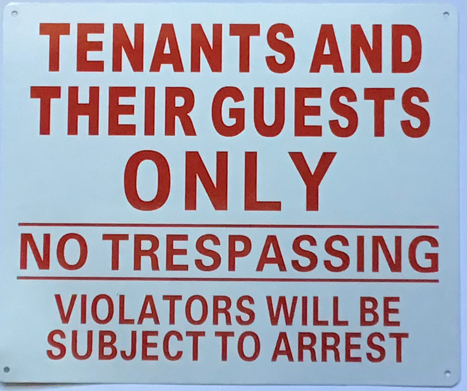 TENANTS AND GUEST ONLY SIGN, (10×12 White, Aluminum) -REF24-1027