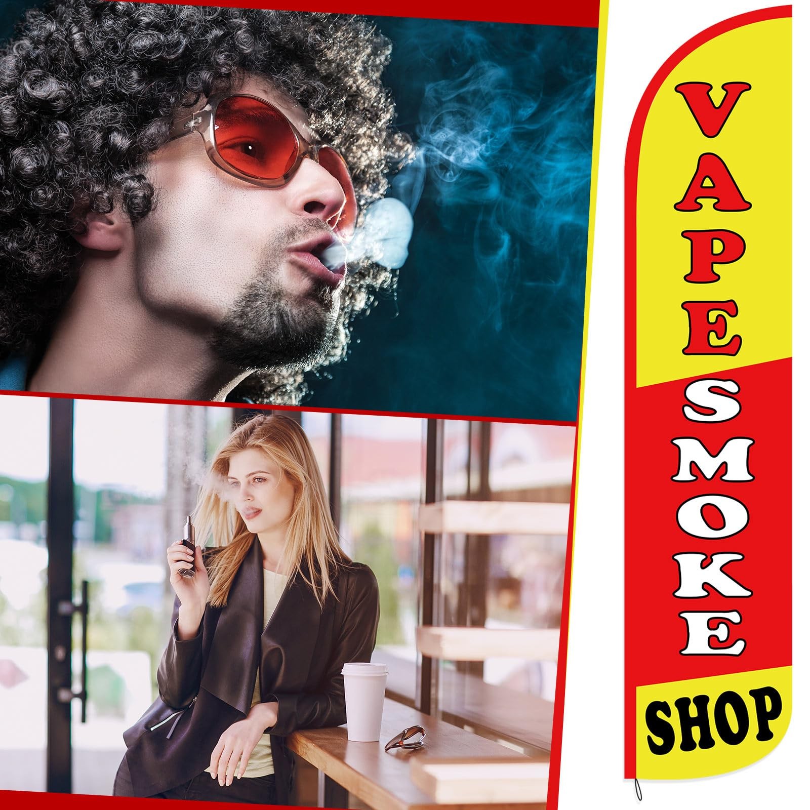 Hahafelt 2 Pcs Smoke Shop Windless Feather Swooper Flag 2.5X12 Feet Smoke Shop