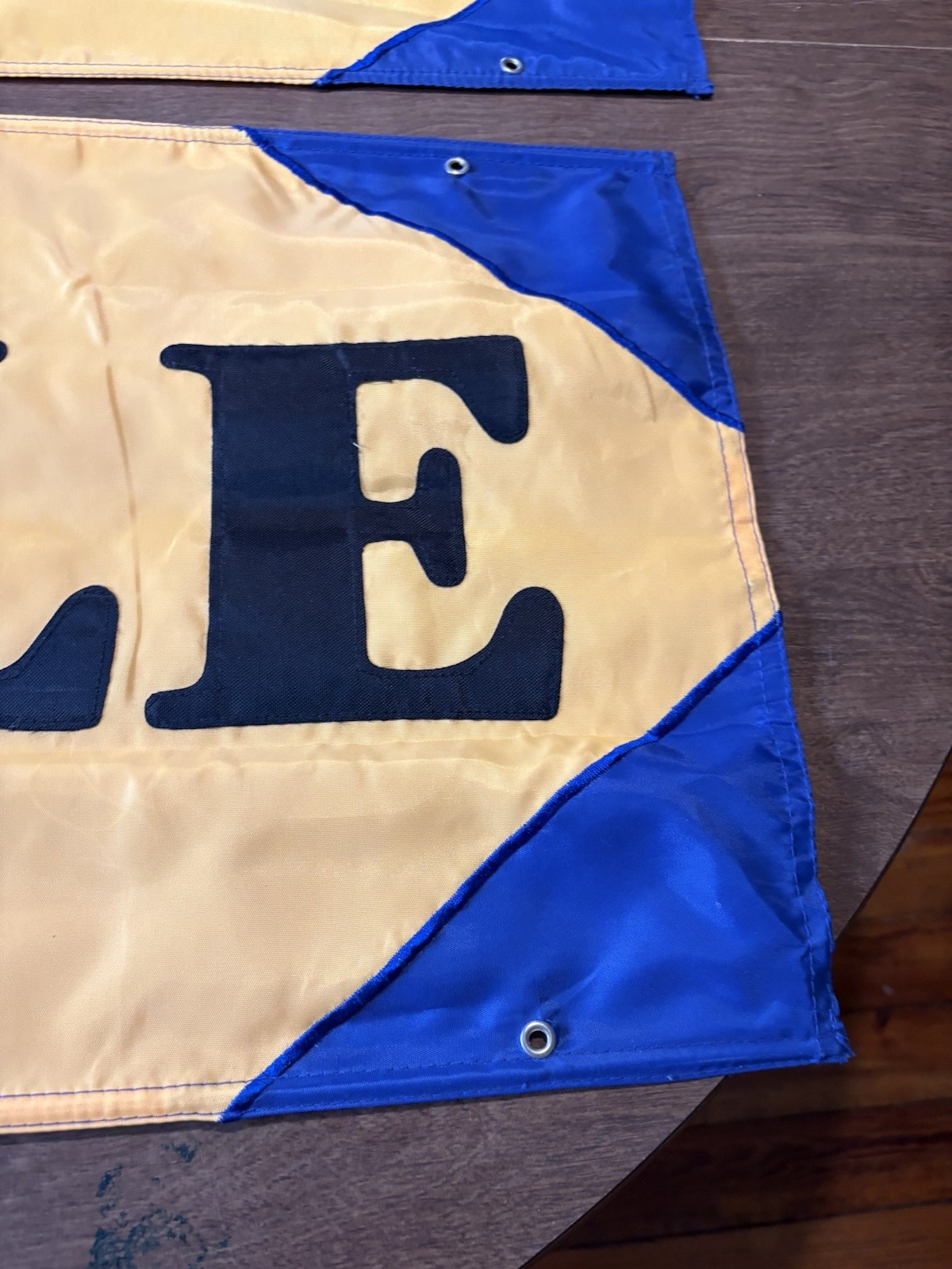 SALE Two Sided Grommets Sewn Letter Nylon Retail Banner Yellow Blue & Black (2)