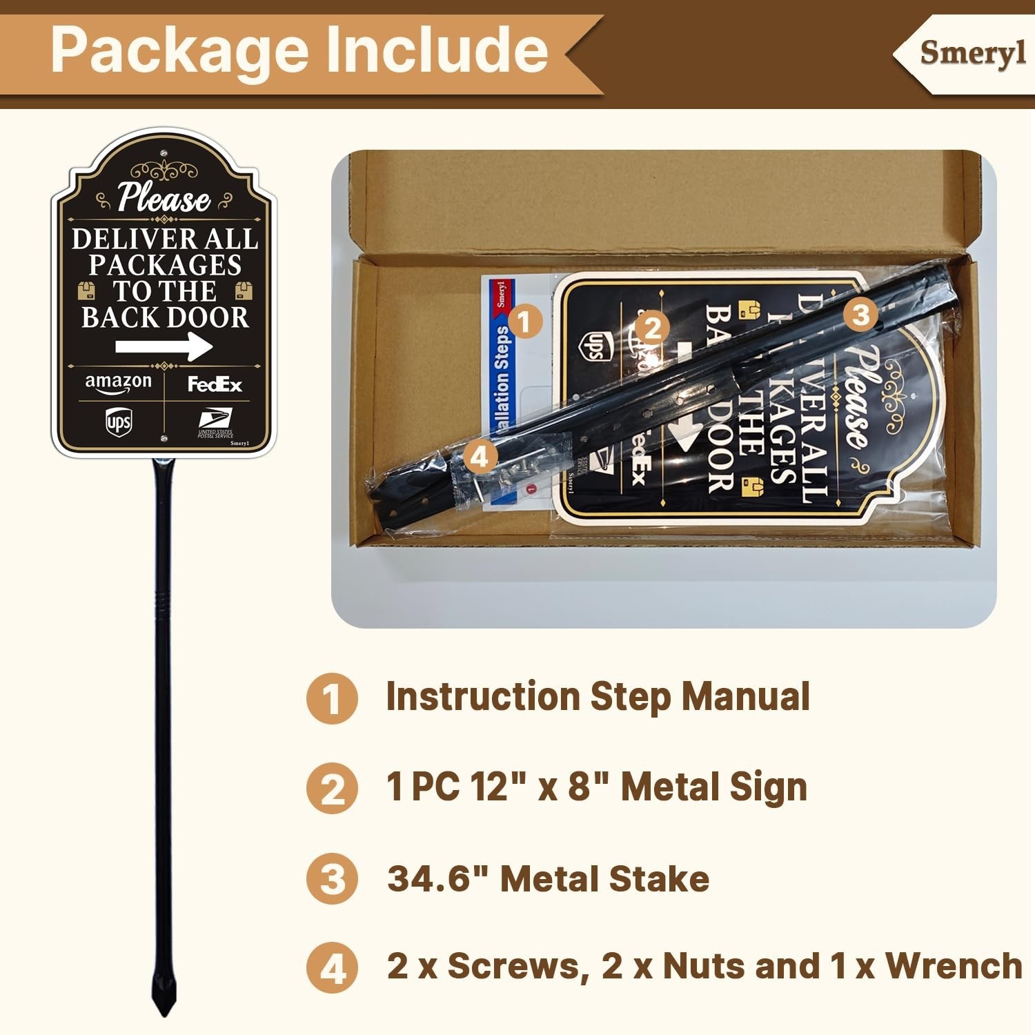 Back Door Package Delivery Sign with Arrow, 12&Prime;x8&Prime;, Rust-Free Aluminum, Weatherp