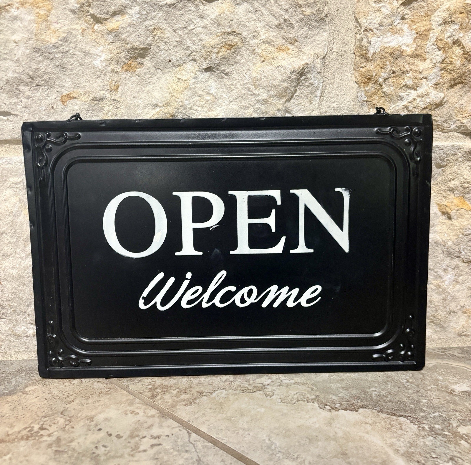 Double Sided Metal Open Closed Sign w/Hanging Chain for Business Retail