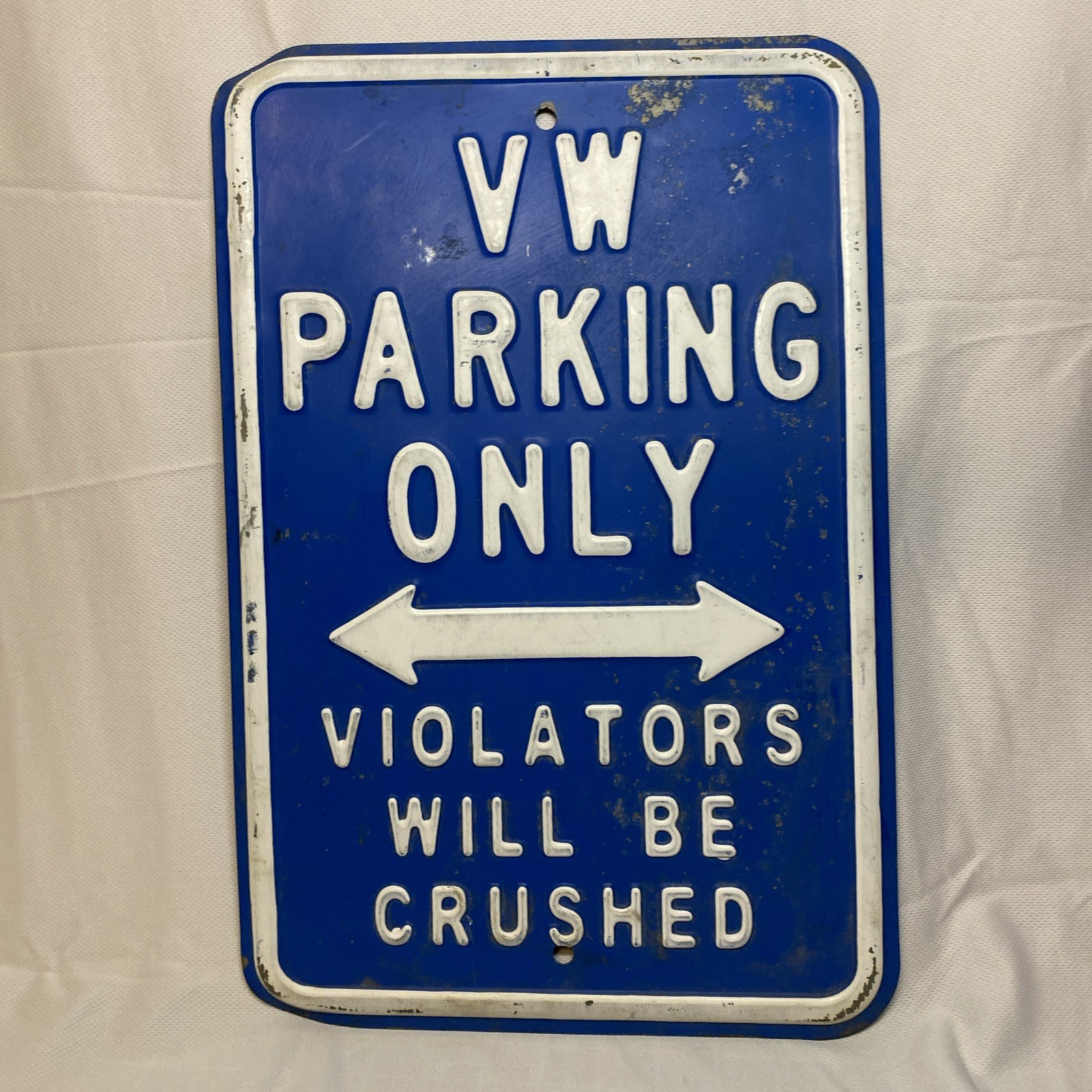 Large Stamped VW Volkswagen Only Sign 12 x 18 Inches Metal Blue & White