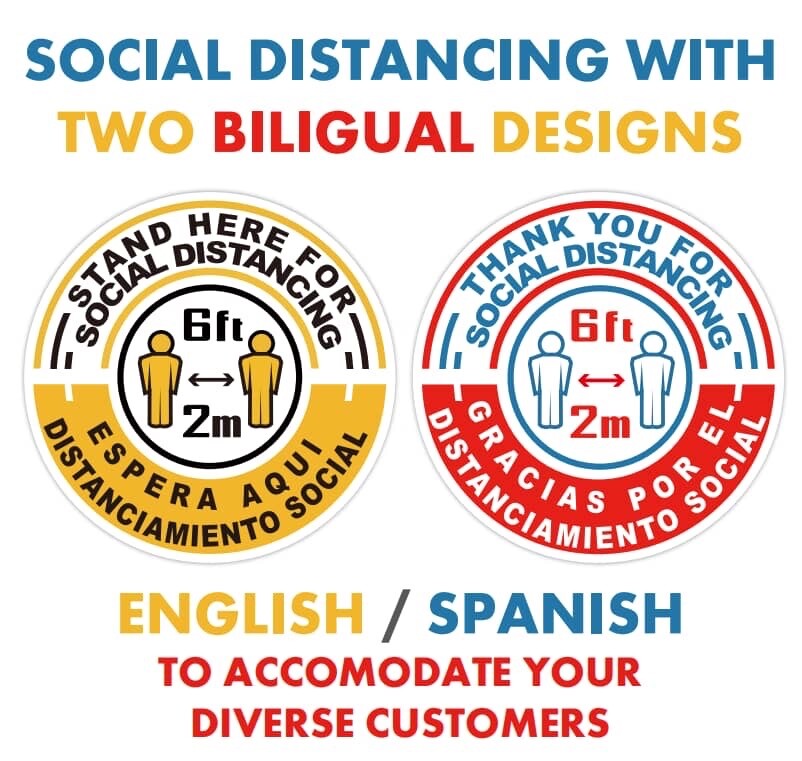 Bilingual Eng/Span 10 Pack of 12” Social Distance Floor Decals W/ FREE Scraper