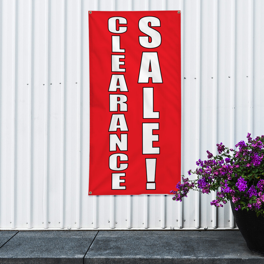 Vertical Vinyl Banner Multiple Sizes Closing out Deal Red and White Business