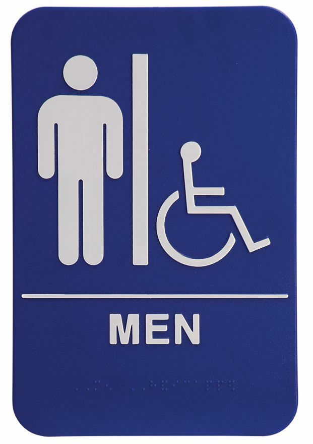 ADA Compliant, Restroom Signs, Blue, with Braille text 6&Prime;x9&Prime;