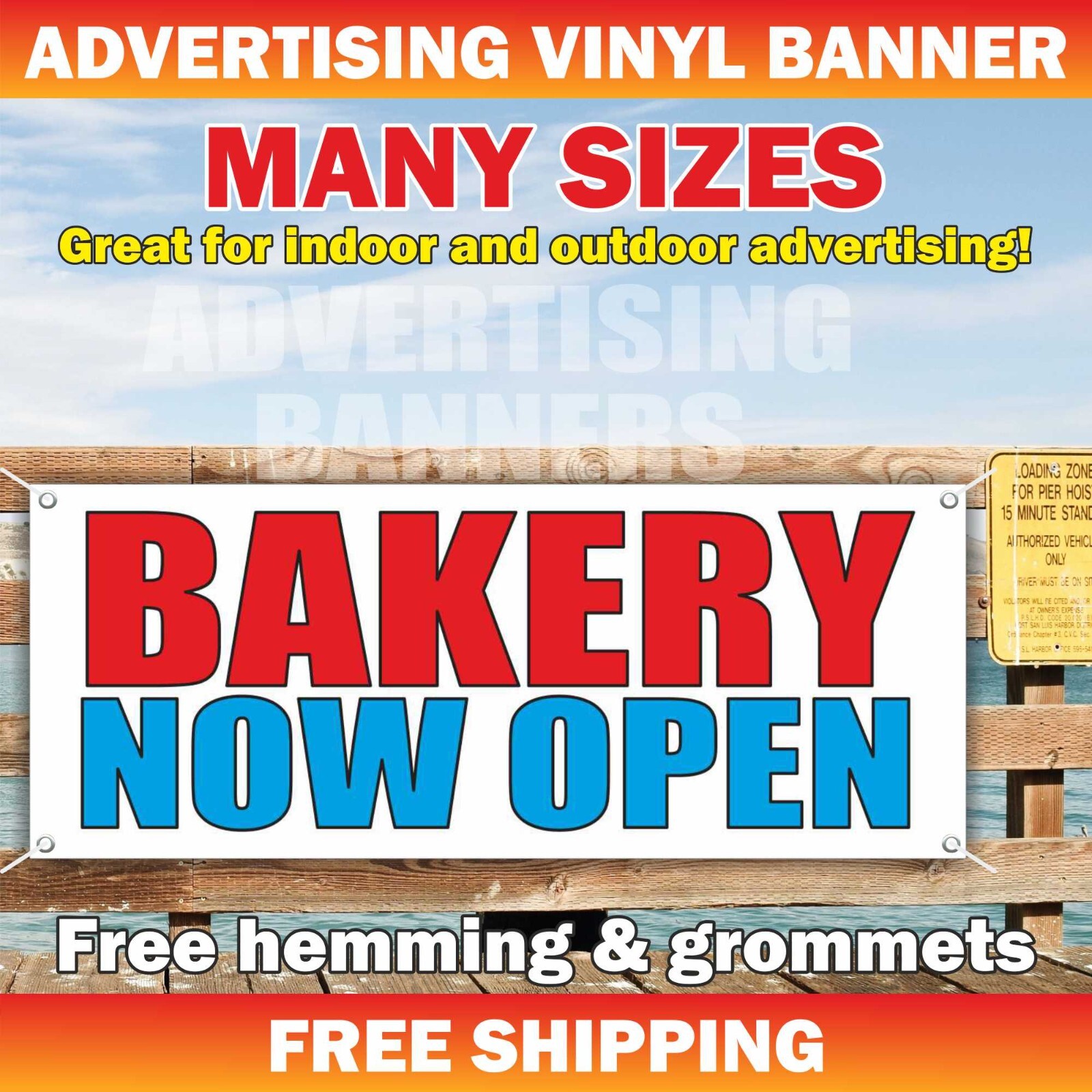 BAKERY NOW OPEN Advertising Banner Vinyl Mesh Sign Donuts Croissant Cookies food