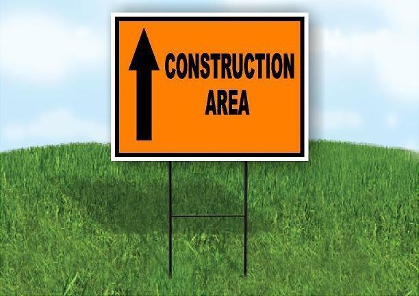 Construction AREA STRAIGHT ARROW ORANGE BLACK Yard Sign with Stand LAWN SIGN