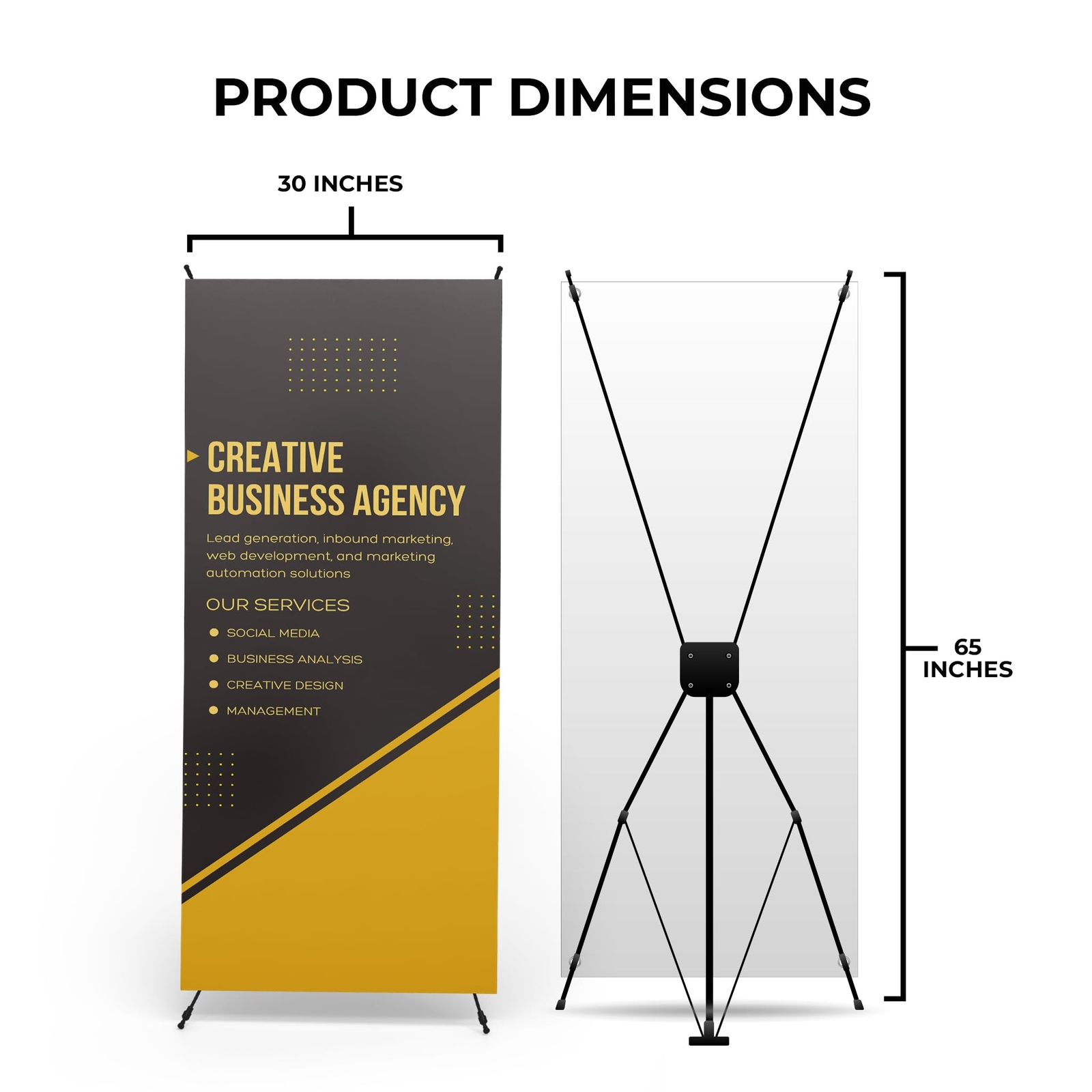 Banner w/ X Stand for Advertising, Stores, Trade Show, Events and Party 30&Prime; X 65