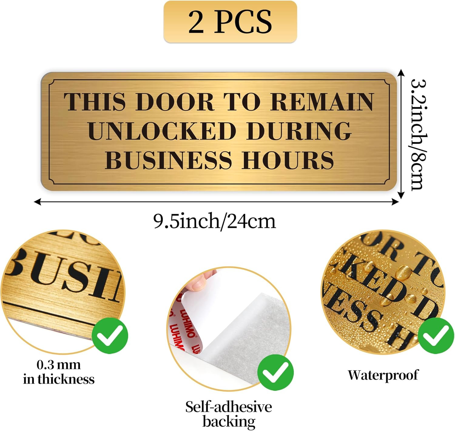 2PCS Door Must Remain Unlocked During Business Hours Sticker Sign，Self-Adhesive