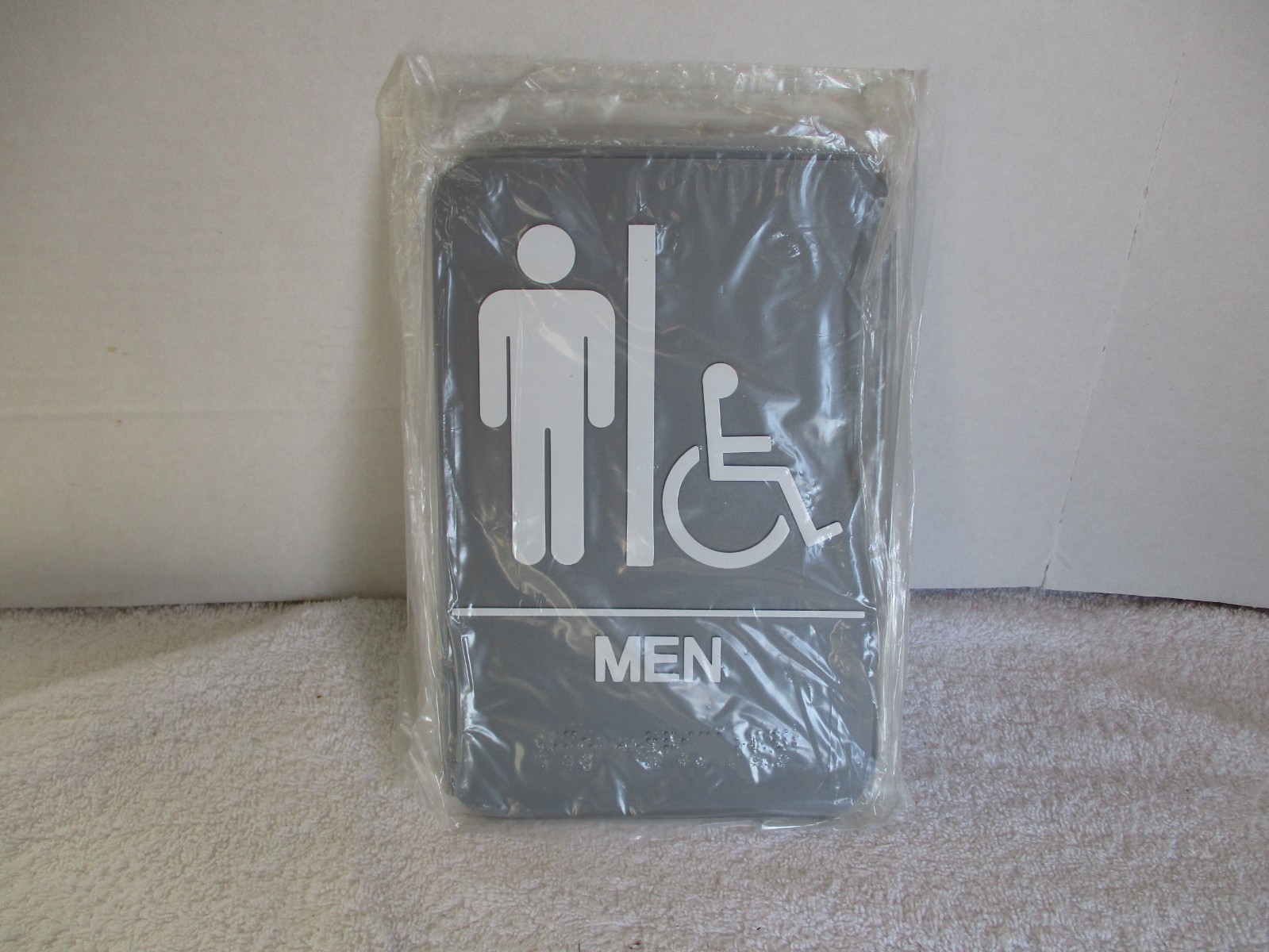 LOT OF 5 BATHROOM SIGNS ADA BRAILLE ADHESIVE GRAY MEN RESTROOM