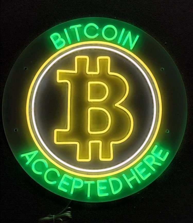 BITCOIN ACCEPTED HERE Neon Sign for Displays | LED Flex Neon | 26&Prime;W x 26&Prime;H