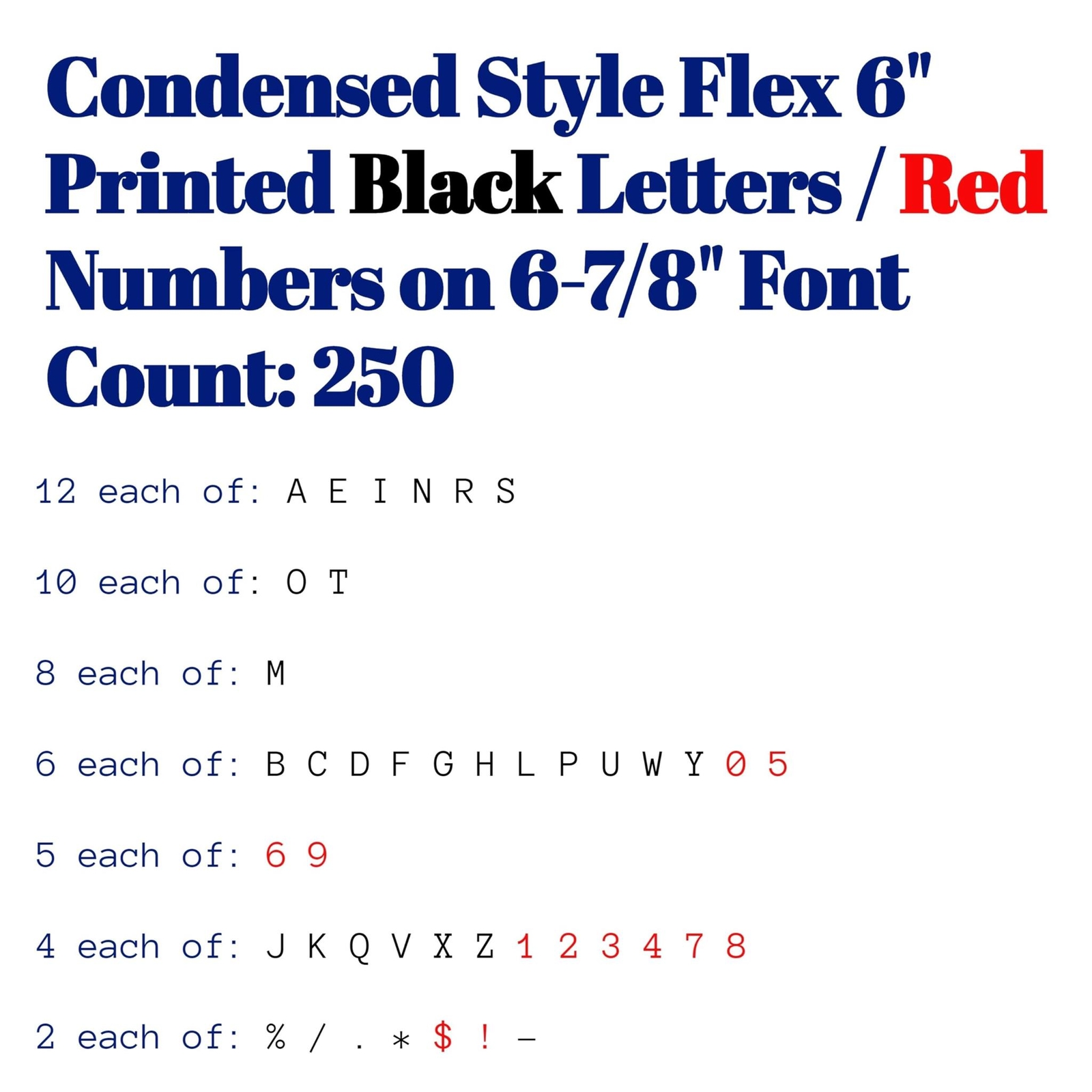 Changeable Outdoor Sign Flexible Letters – Condensed Style – 6&Prime; on 6-7/8&Prime; Black