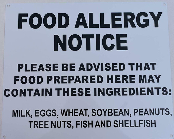 FOOD ALLERGY SIGN 10×12 white