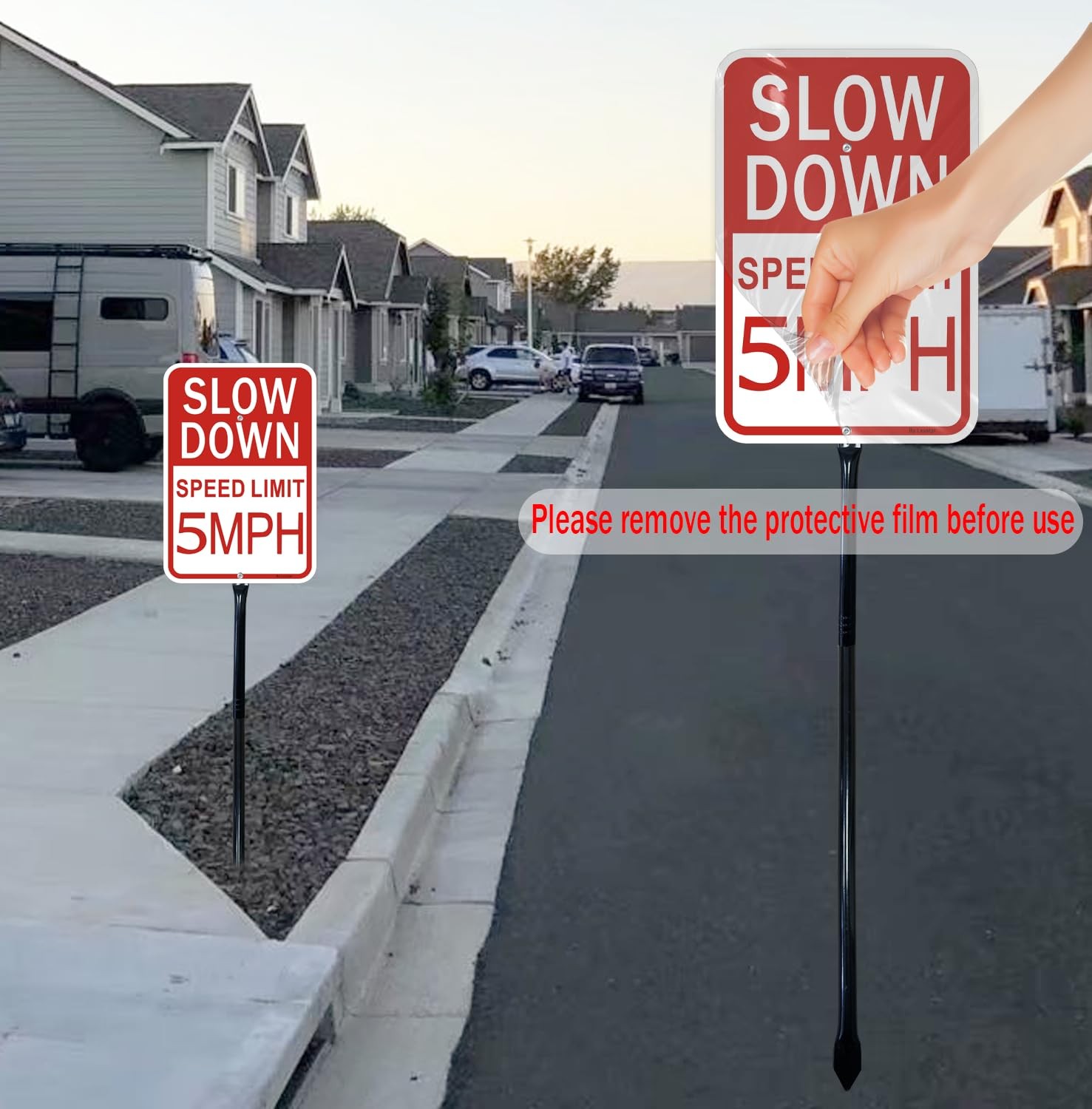 1 PCS Slow Down Speed Limit 5 MPH Sign 36 Inch Metal Stakes 14×10 In Aluminum