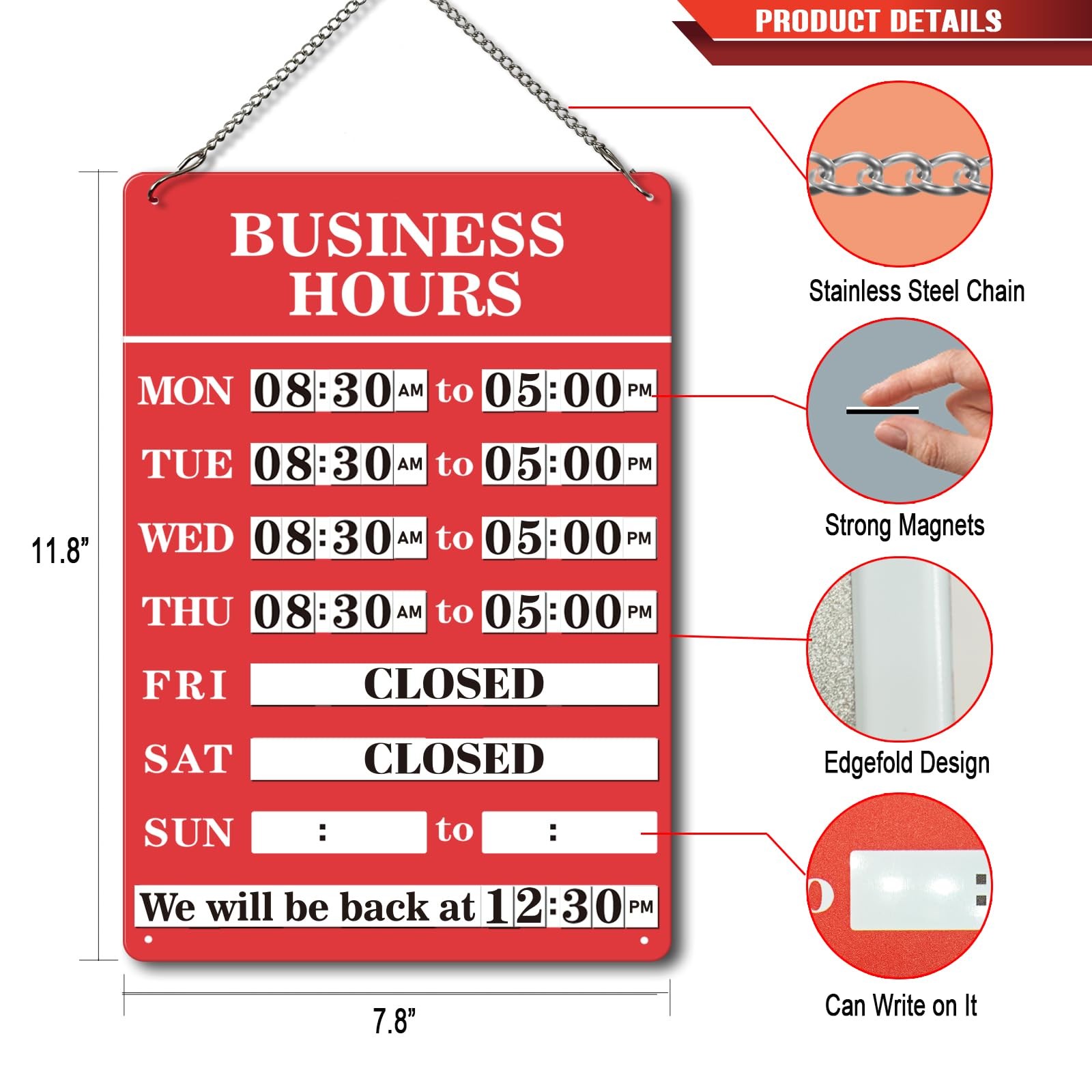 Magnetic Changeable Business Hours Sign, Metal of Operation 12*8in, red